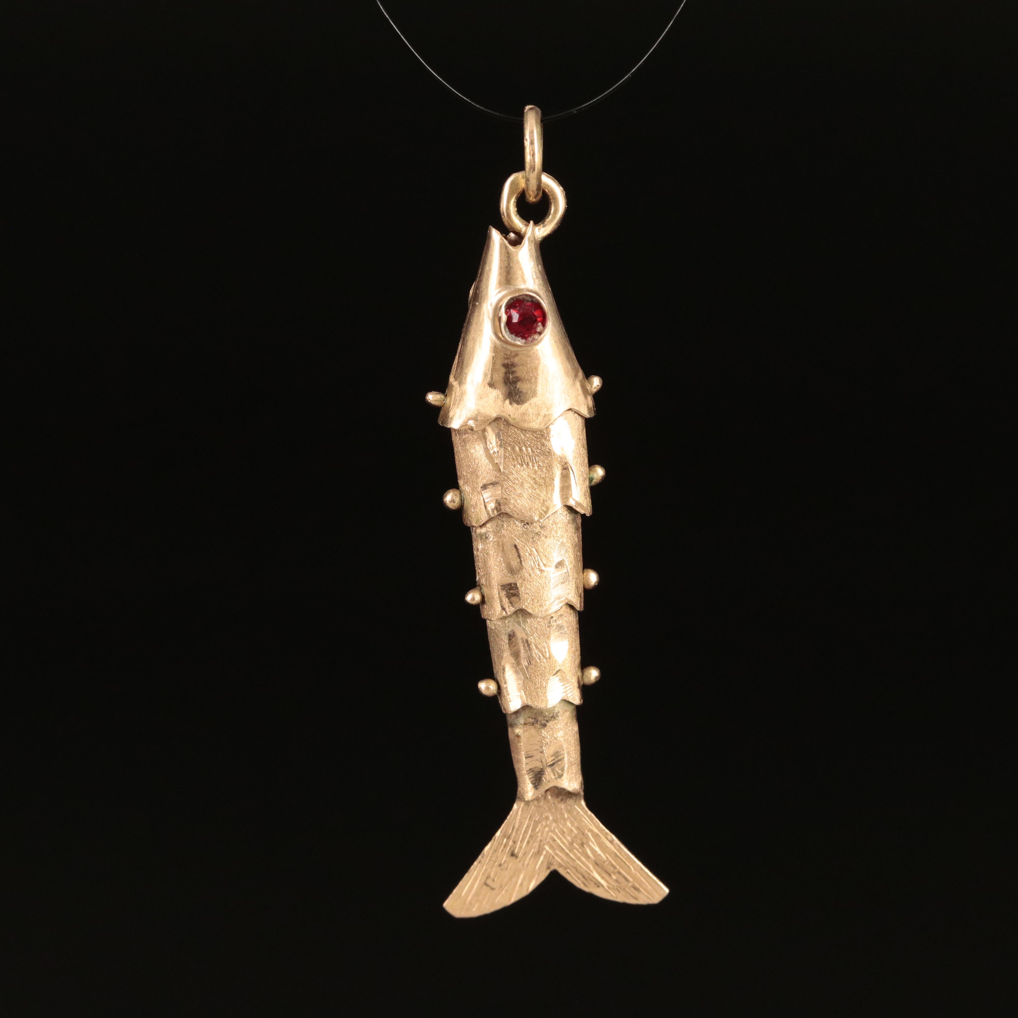 14K Articulated Glass Fish Pendant EBTH