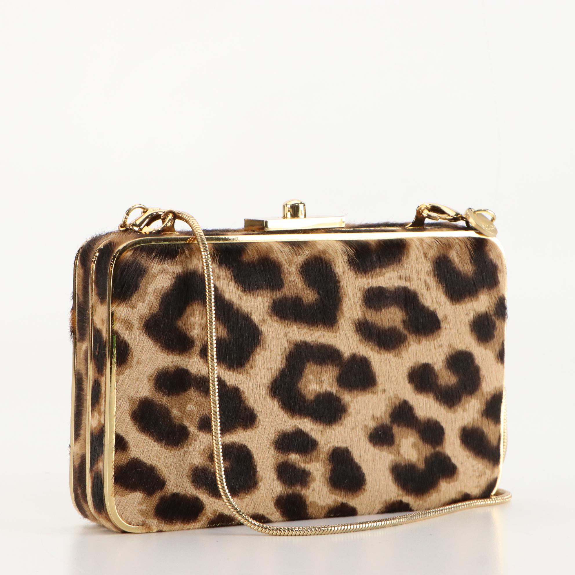 Henri Bendel Leopard Print Calf Hair Clutch Purse with Chain Strap EBTH