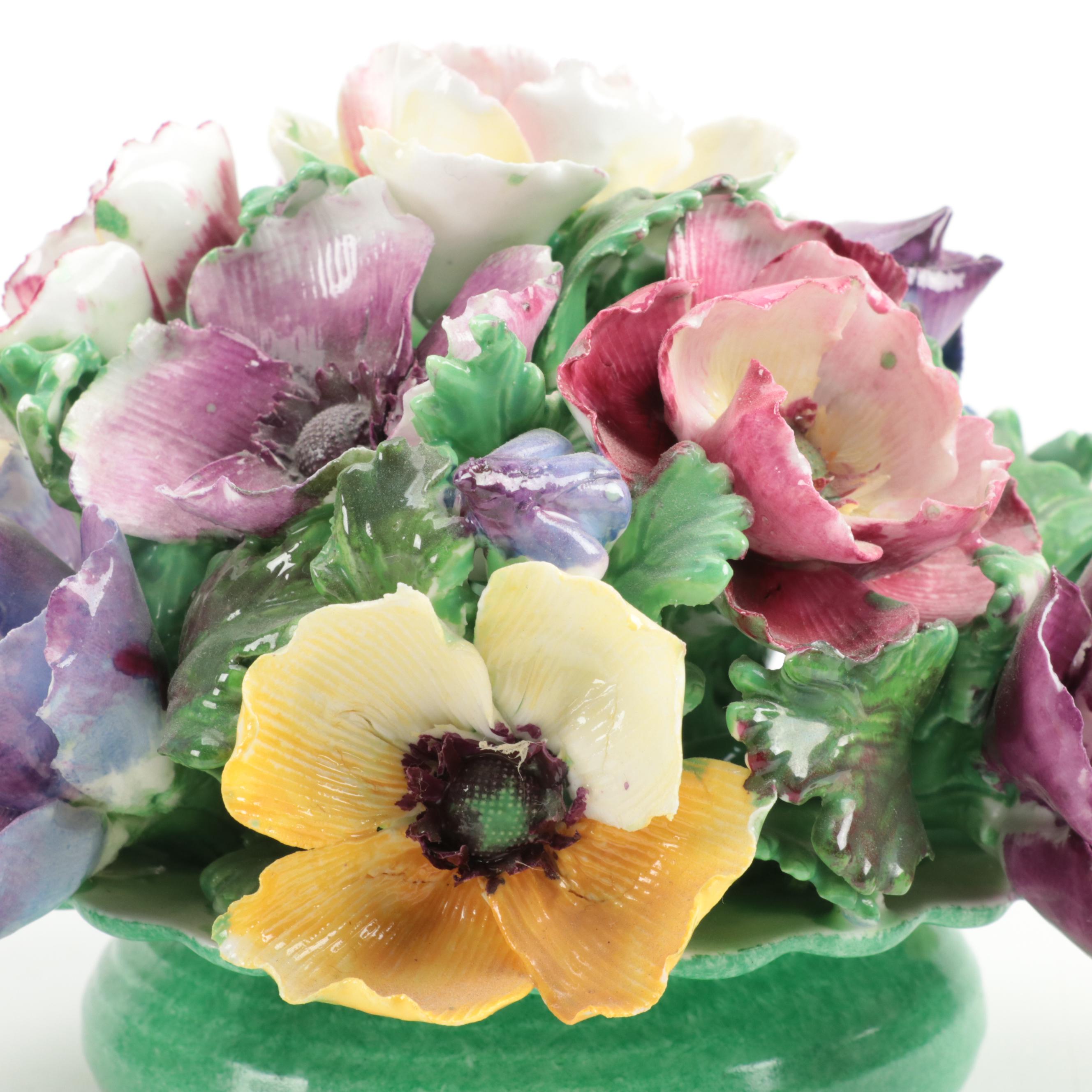 HandPainted Portuguese Decorative Plates with Floral Teapot and