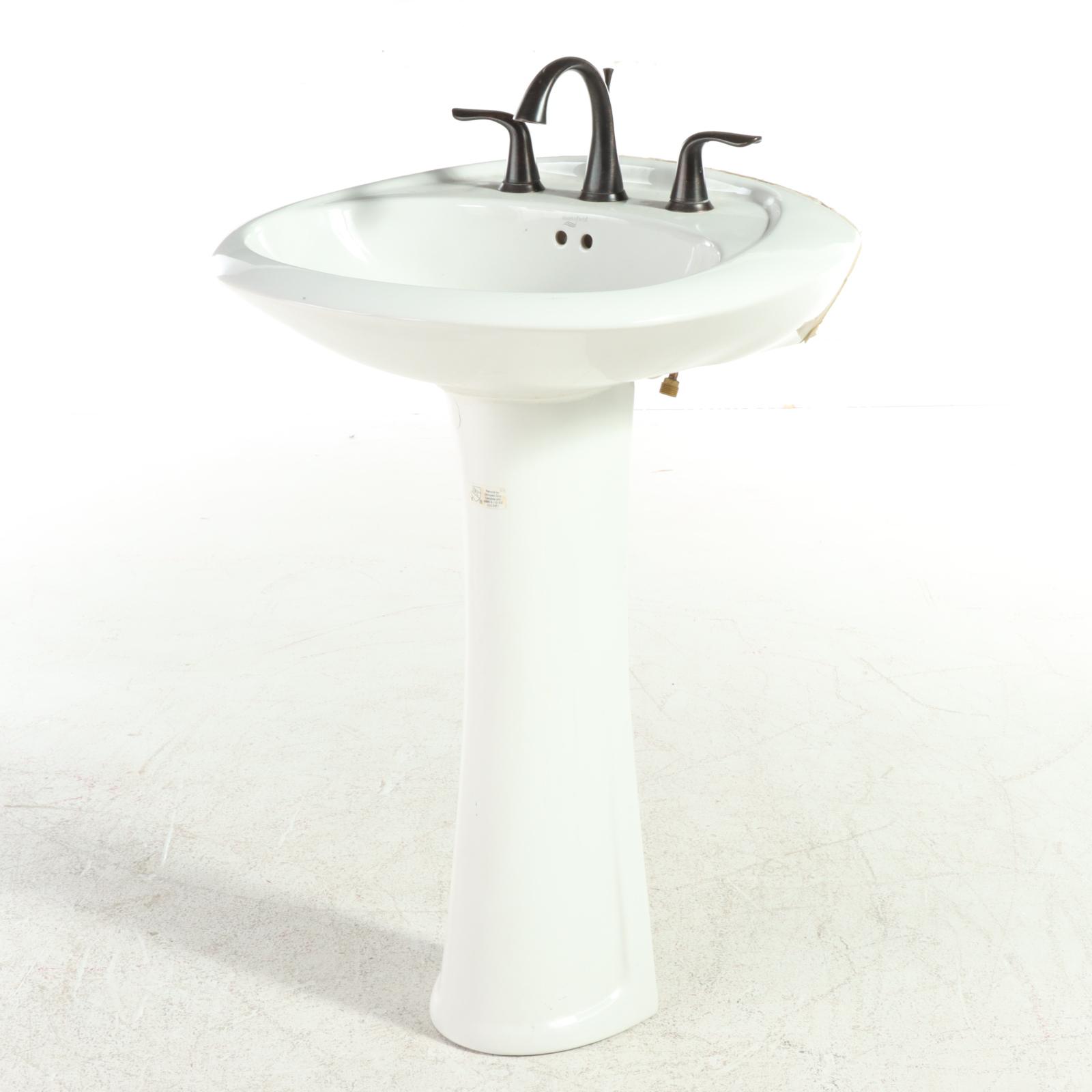 Mansfield Contemporary White Porcelain Pedestal Sink With Faucet EBTH