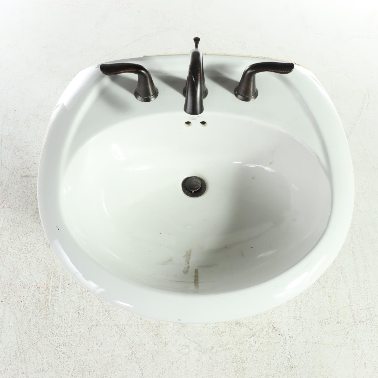 Mansfield Contemporary White Porcelain Pedestal Sink With Faucet EBTH