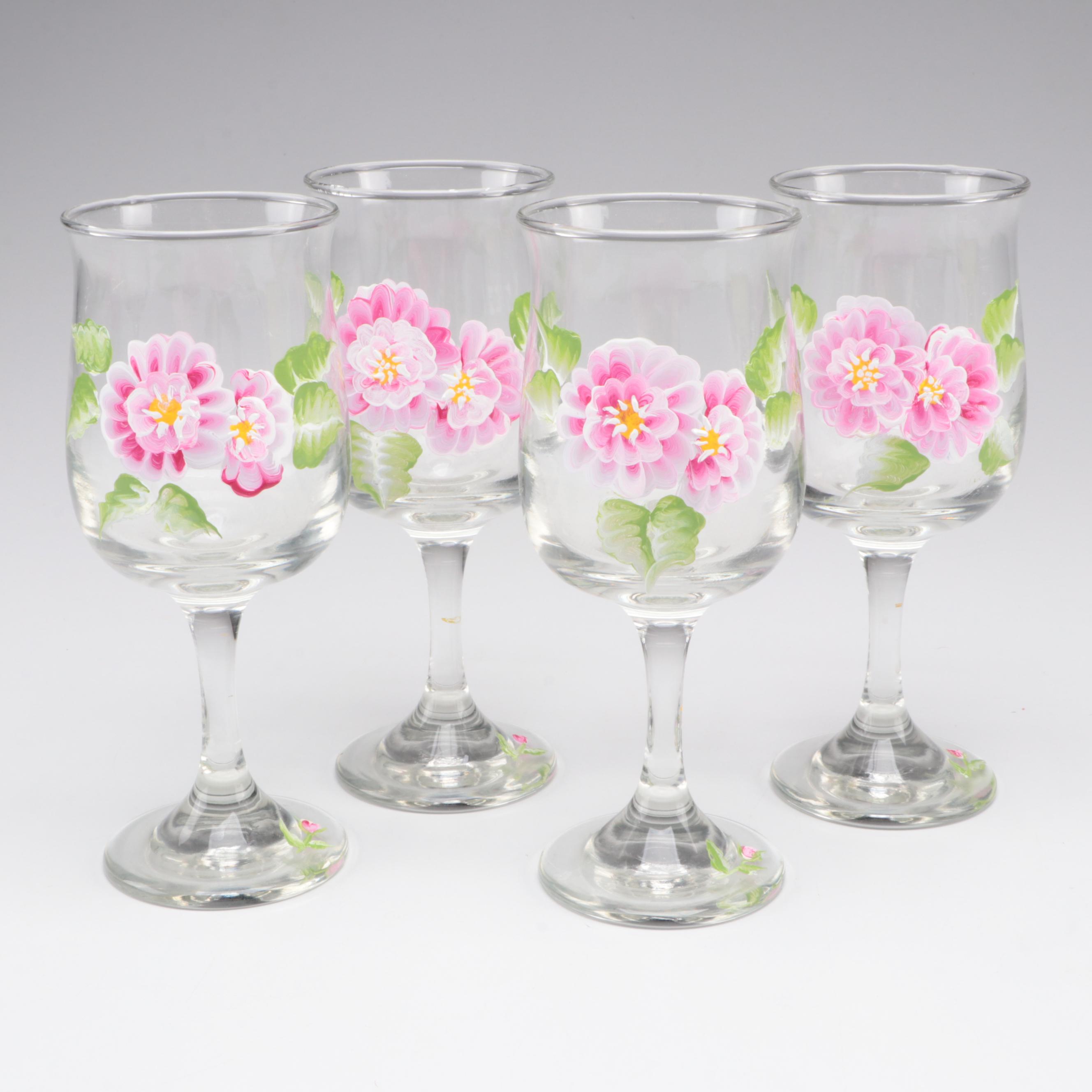HandPainted Floral and Grape Motif Glass Stemware Assortment EBTH