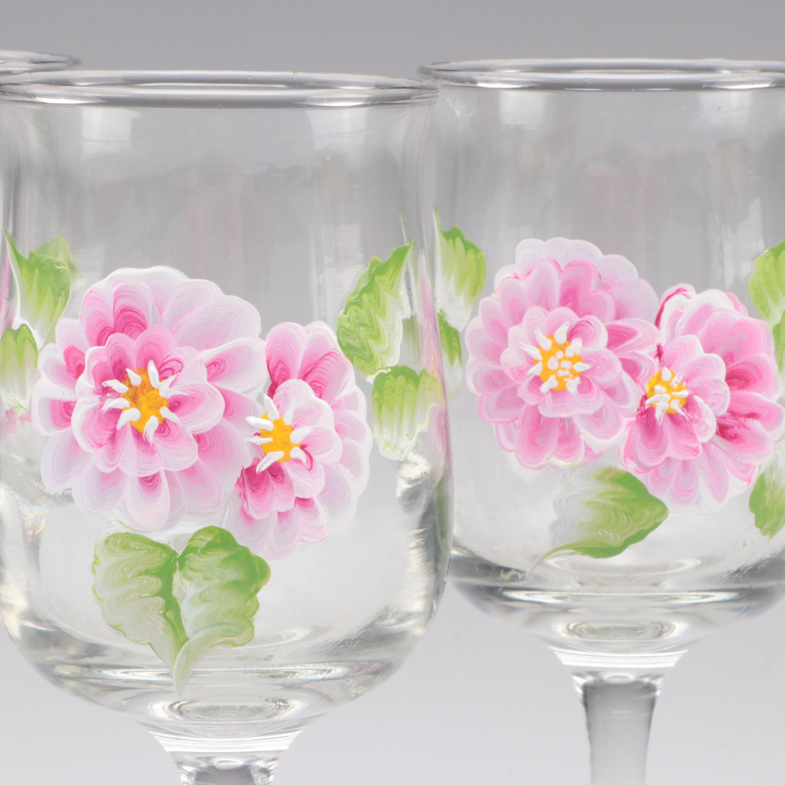 HandPainted Floral and Grape Motif Glass Stemware Assortment EBTH