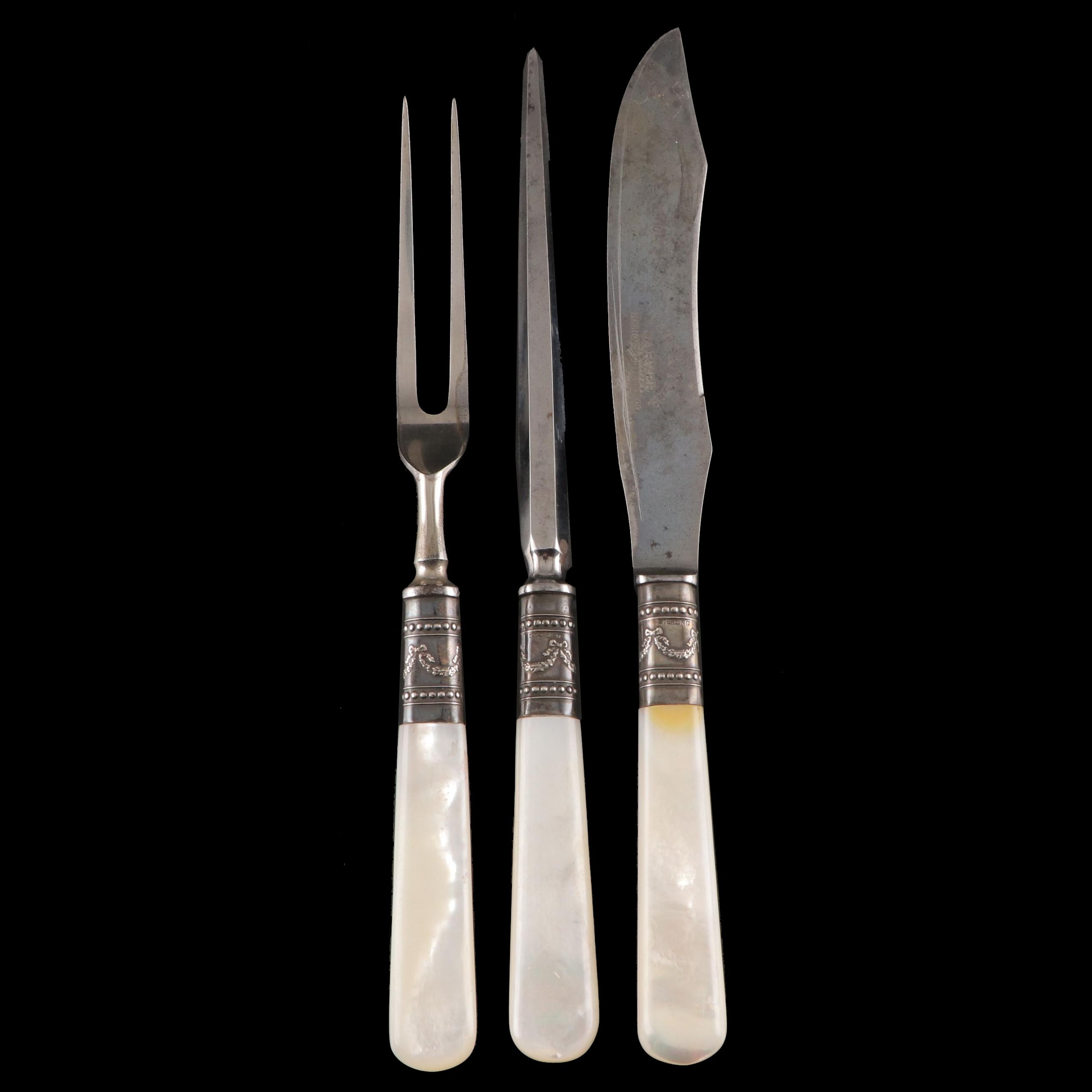 Meriden Cutlery MotherofPearl Handled Carving Knife, Fork and