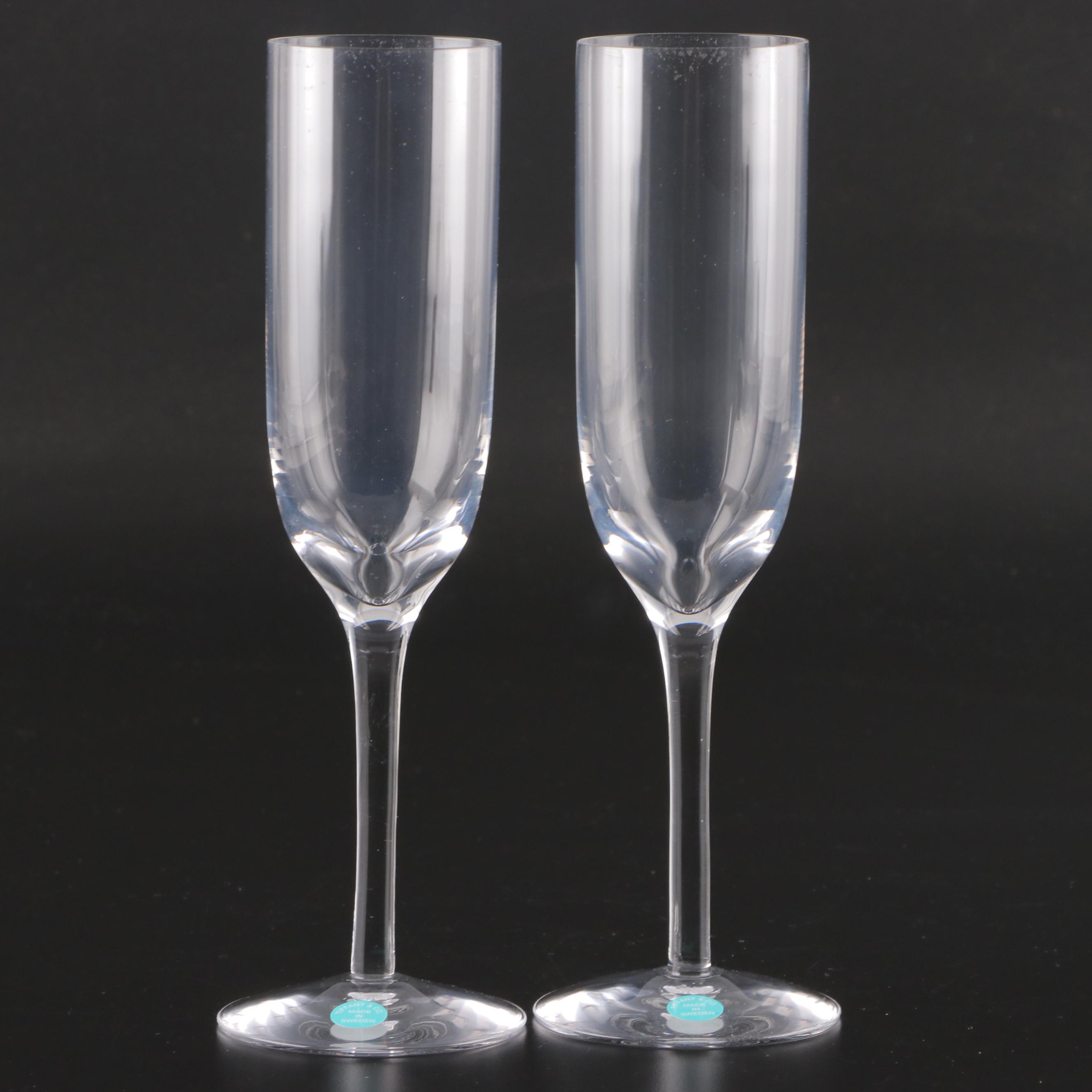 Tiffany & Co. Crystal Champagne Flutes in Presentation Box EBTH