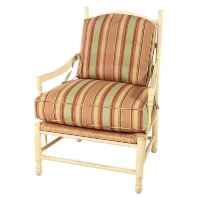 Harden Furniture French Provincial Style Painted Wood and Rush Seat Armchair