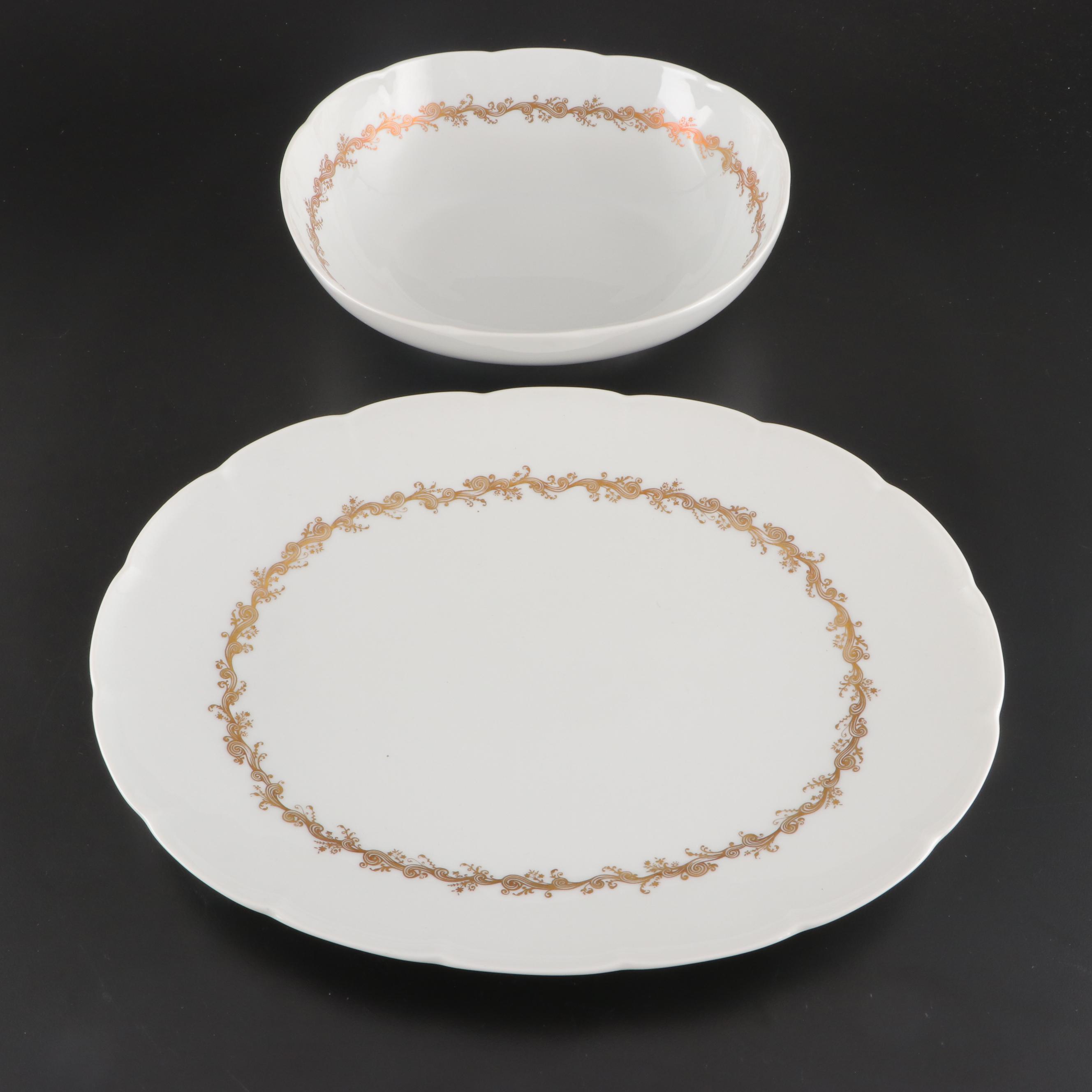 Block "Loire" Gilt Scroll Motif Scalloped Edge Limoges Porcelain