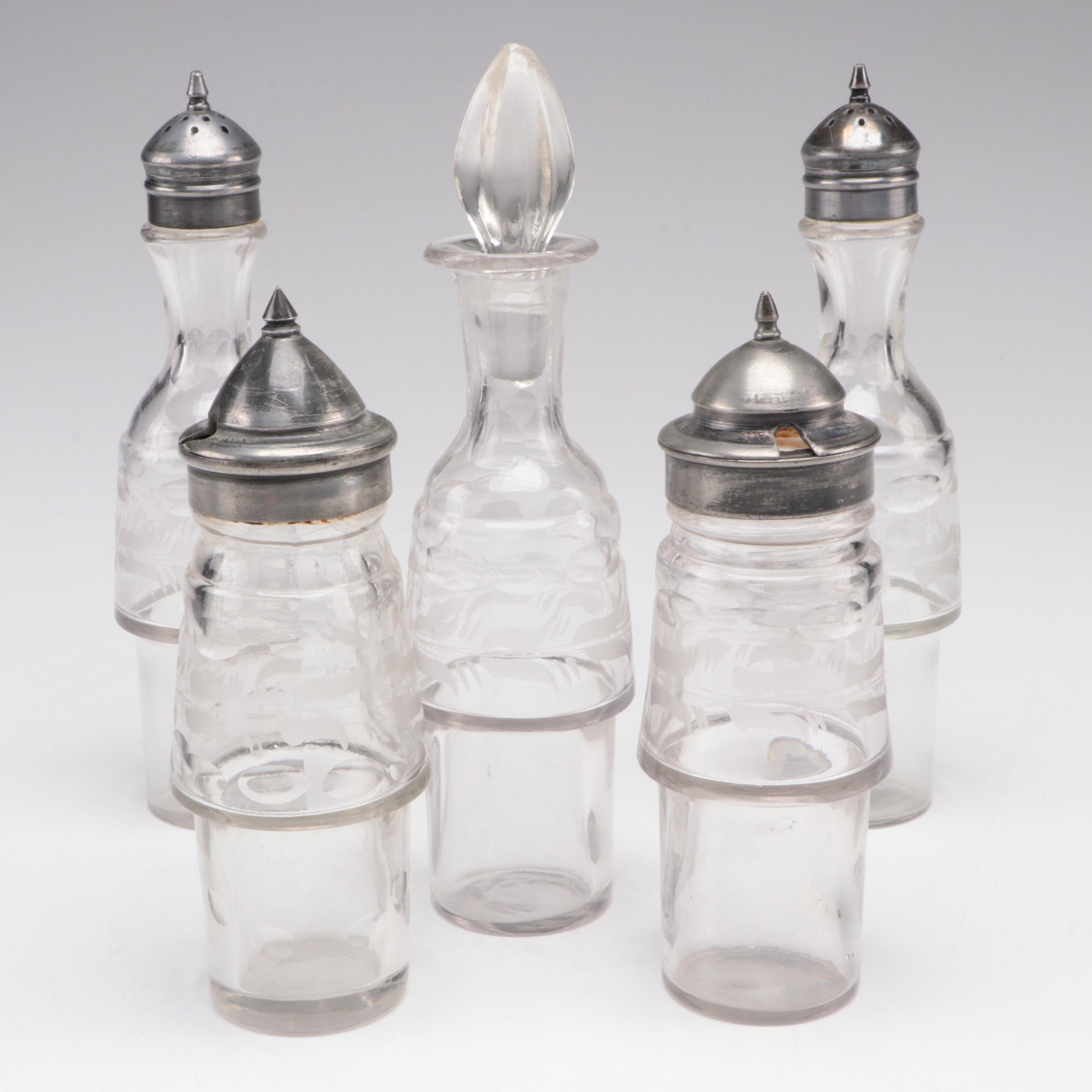 FB Rogers Victorian Silver Plate Condiment Caddy with Glass Cruets EBTH