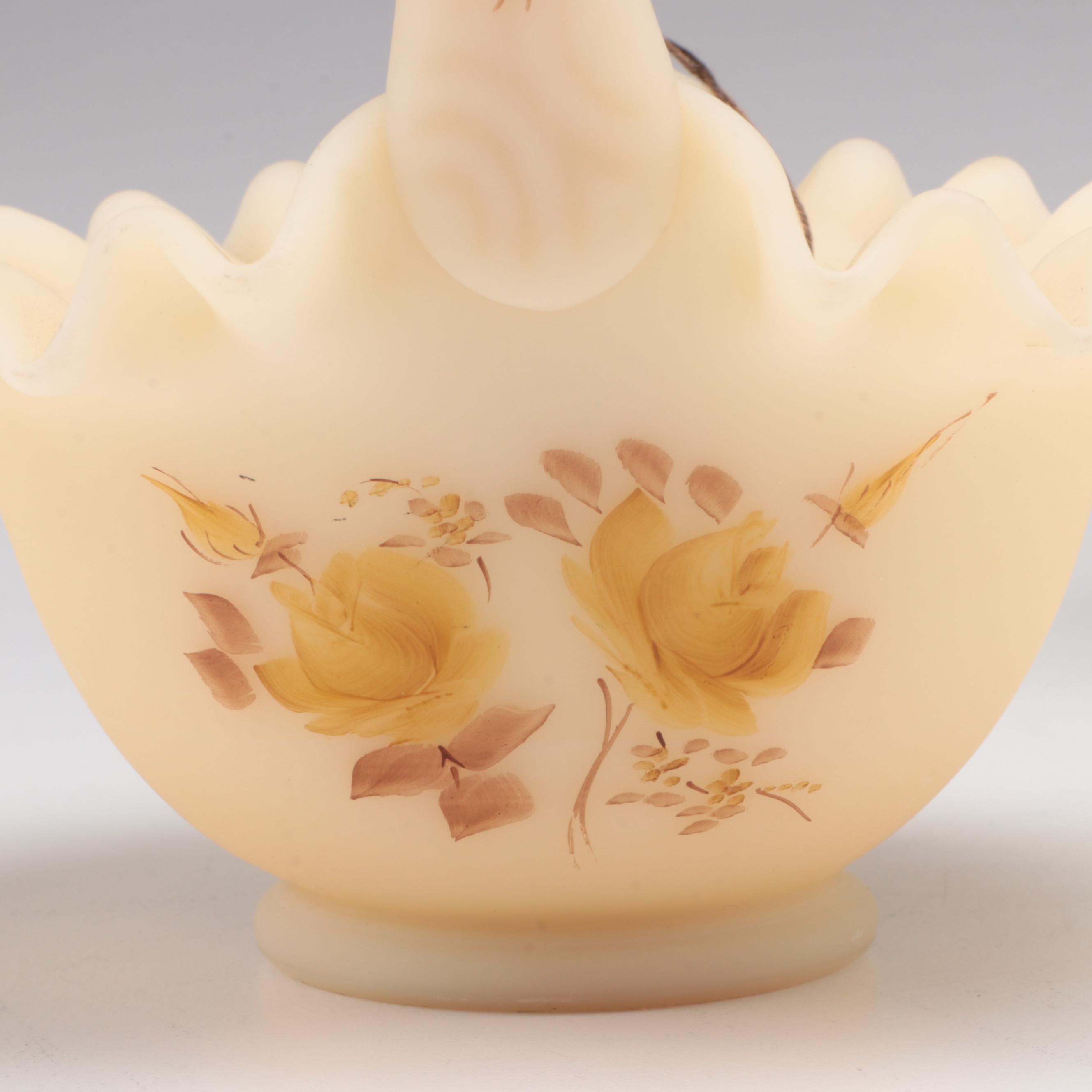 Fenton HandPainted Custard Glass Bowl and Compote EBTH