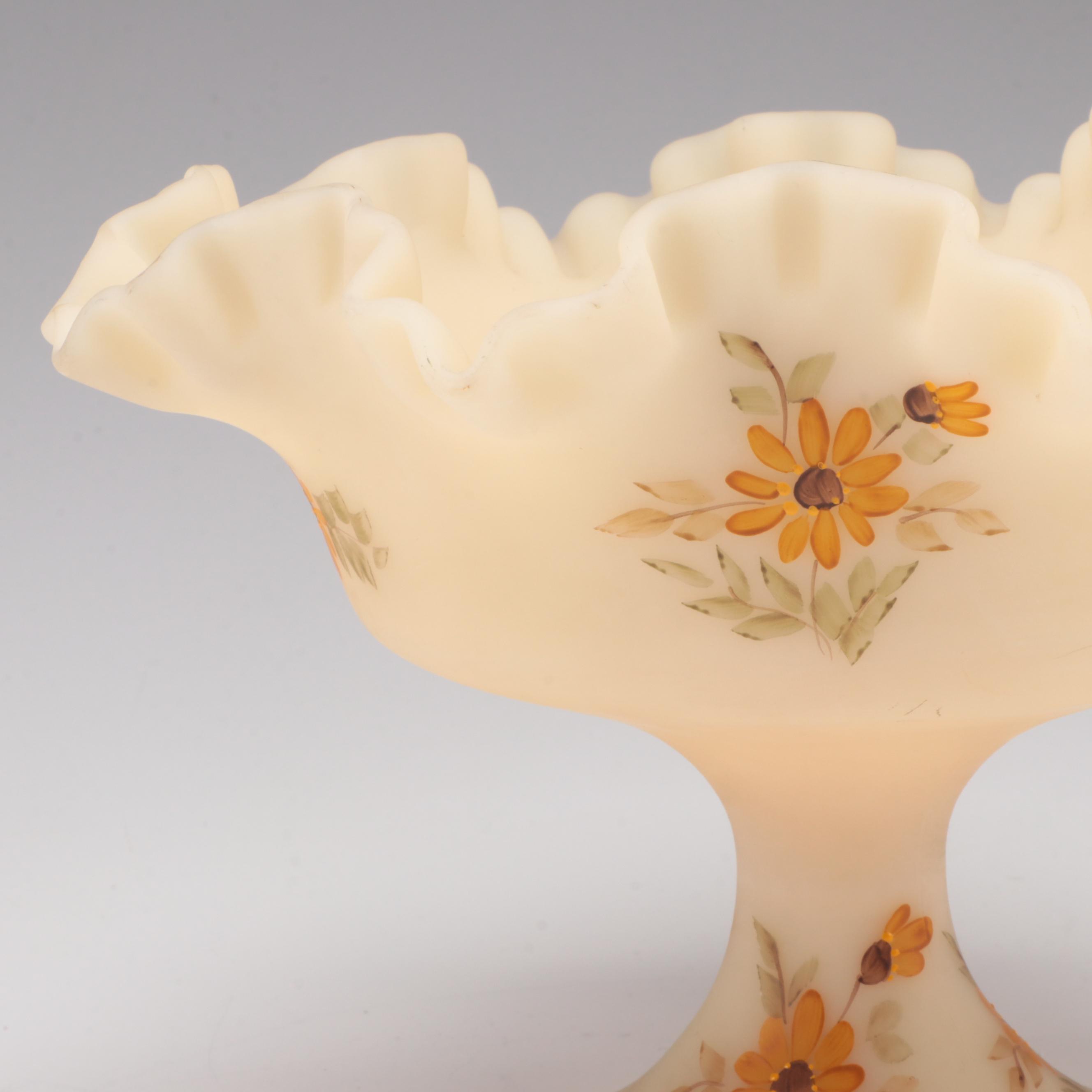Fenton HandPainted Custard Glass Bowl and Compote EBTH
