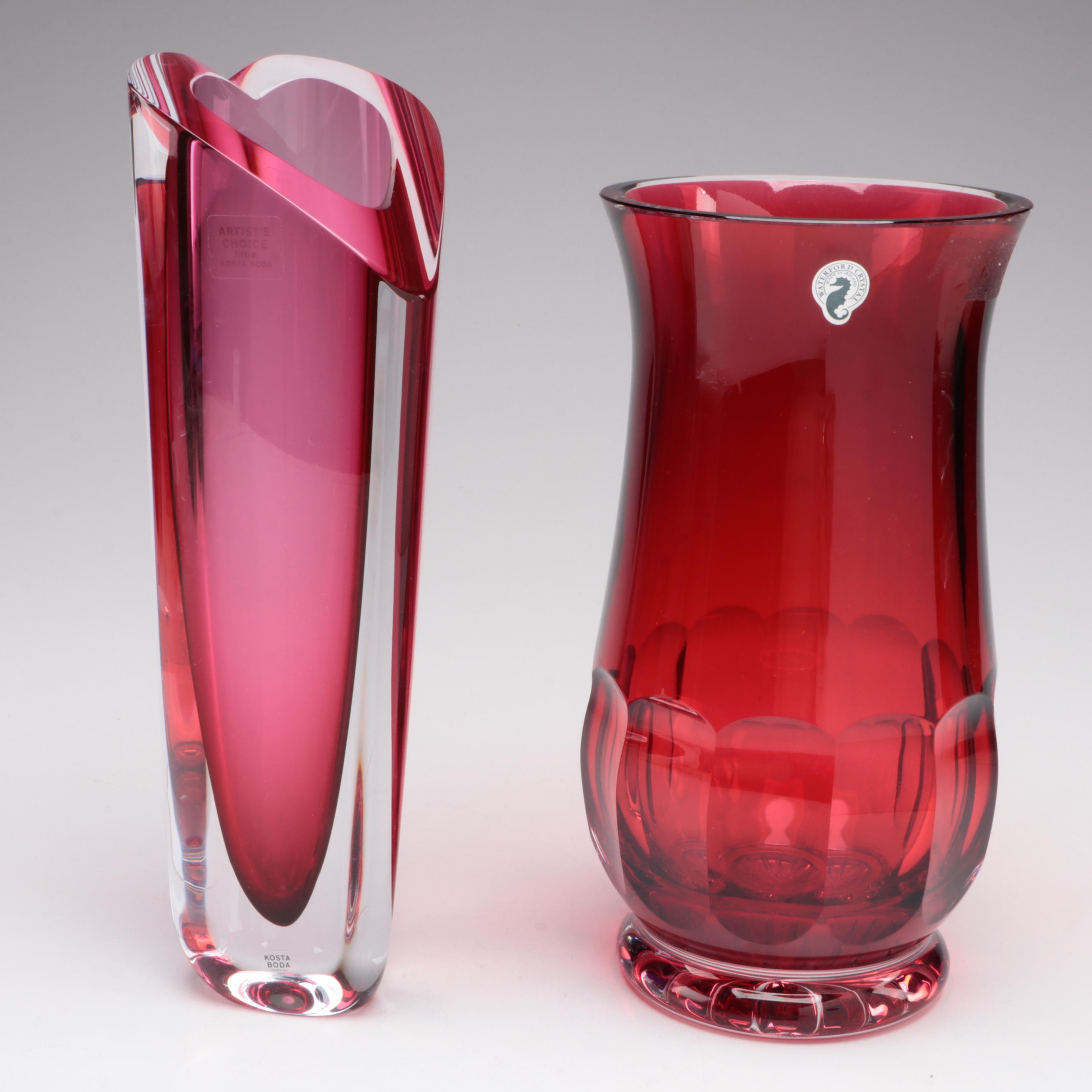 Waterford Crystal "Crimson Collection" Vase with Kosta Boda "Amore