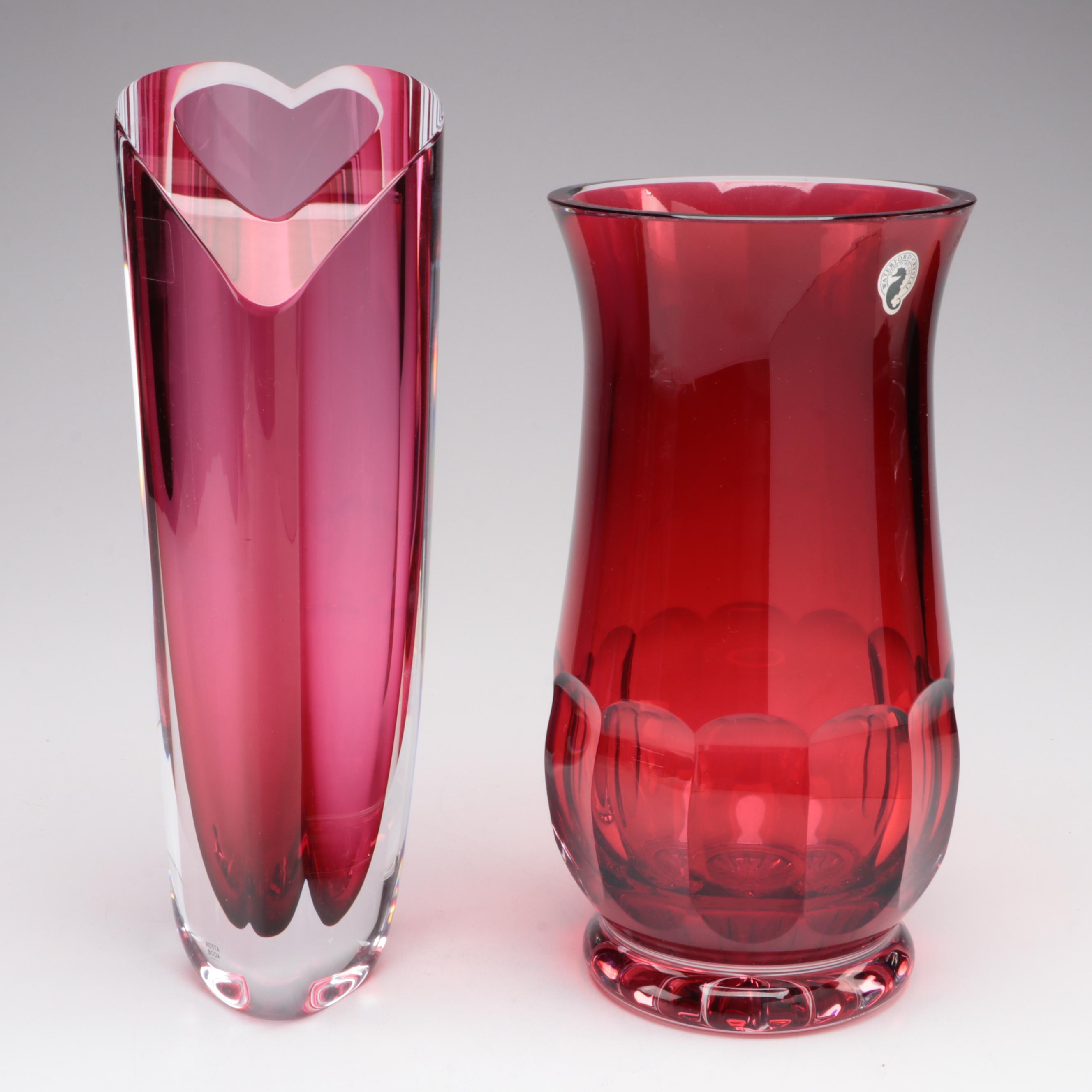 Waterford Crystal "Crimson Collection" Vase with Kosta Boda "Amore" Vase EBTH