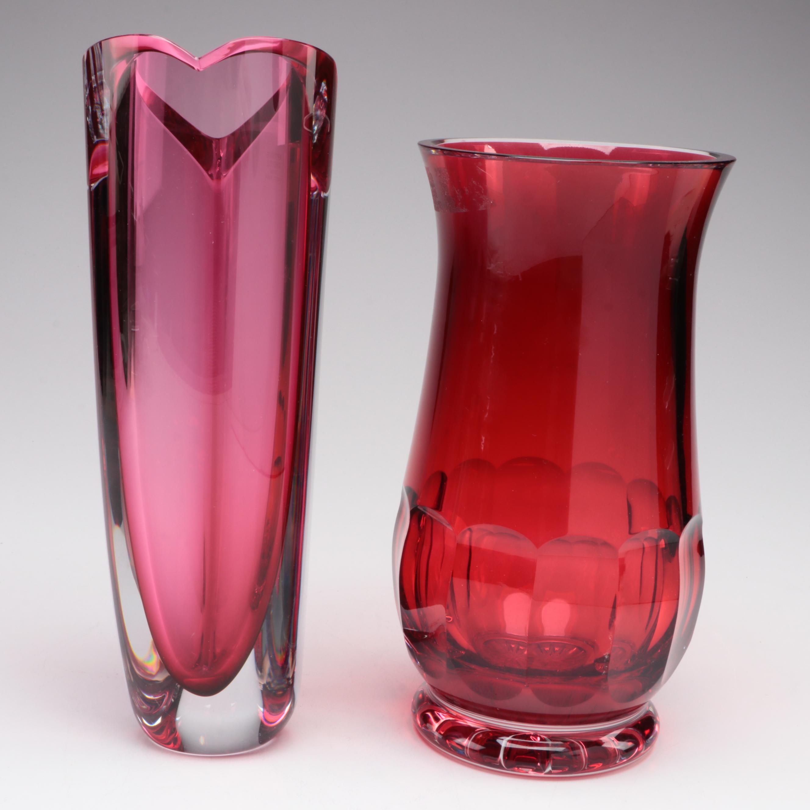 Waterford Crystal "Crimson Collection" Vase with Kosta Boda "Amore