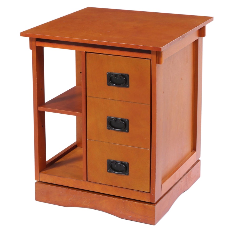Cherry Finish Wooden Rotating End Table Cabinet