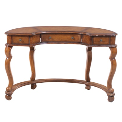 Baroque Style Leather Top Wooden C-Shaped Desk