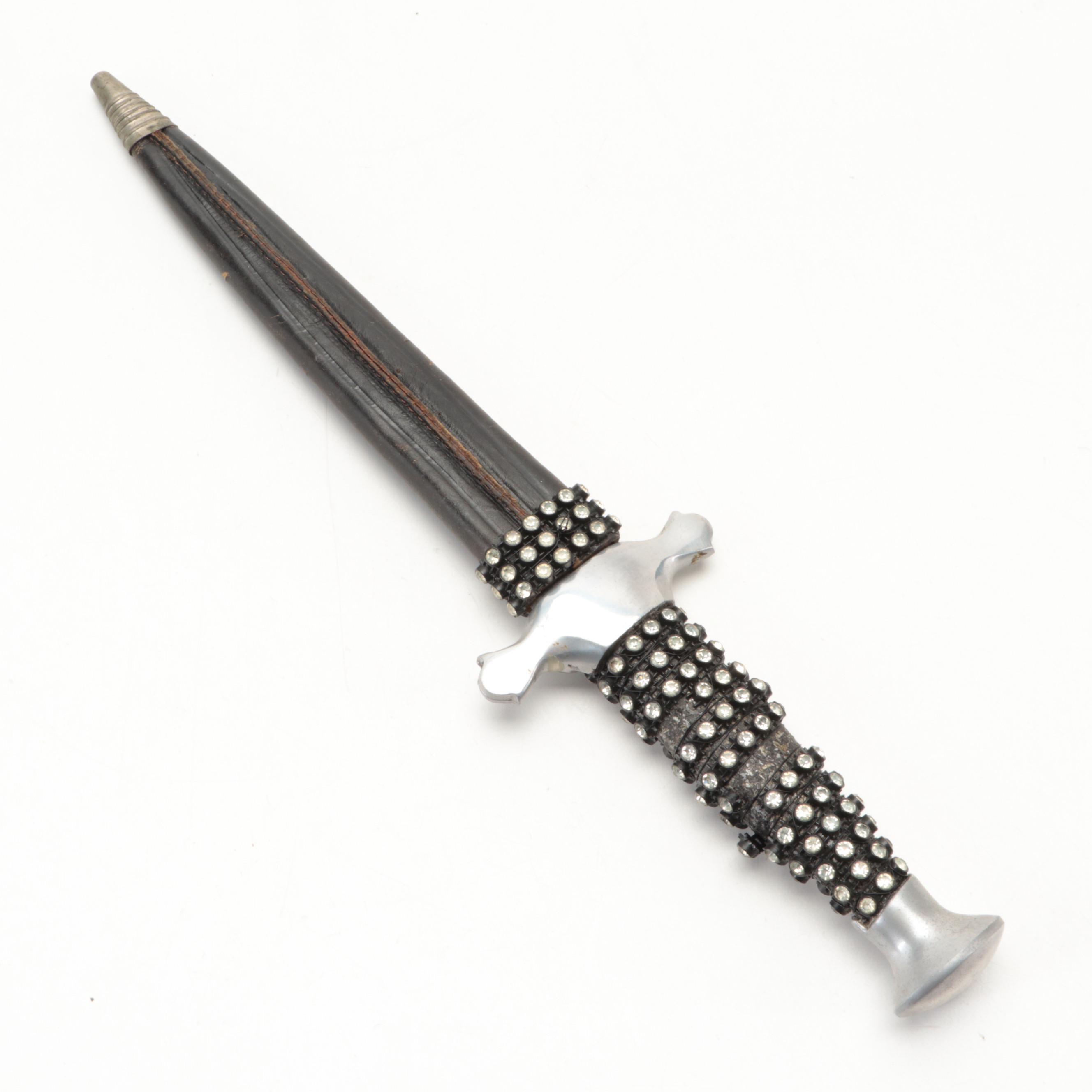 Rhinestone Embellished Dagger with Leather Sheath EBTH