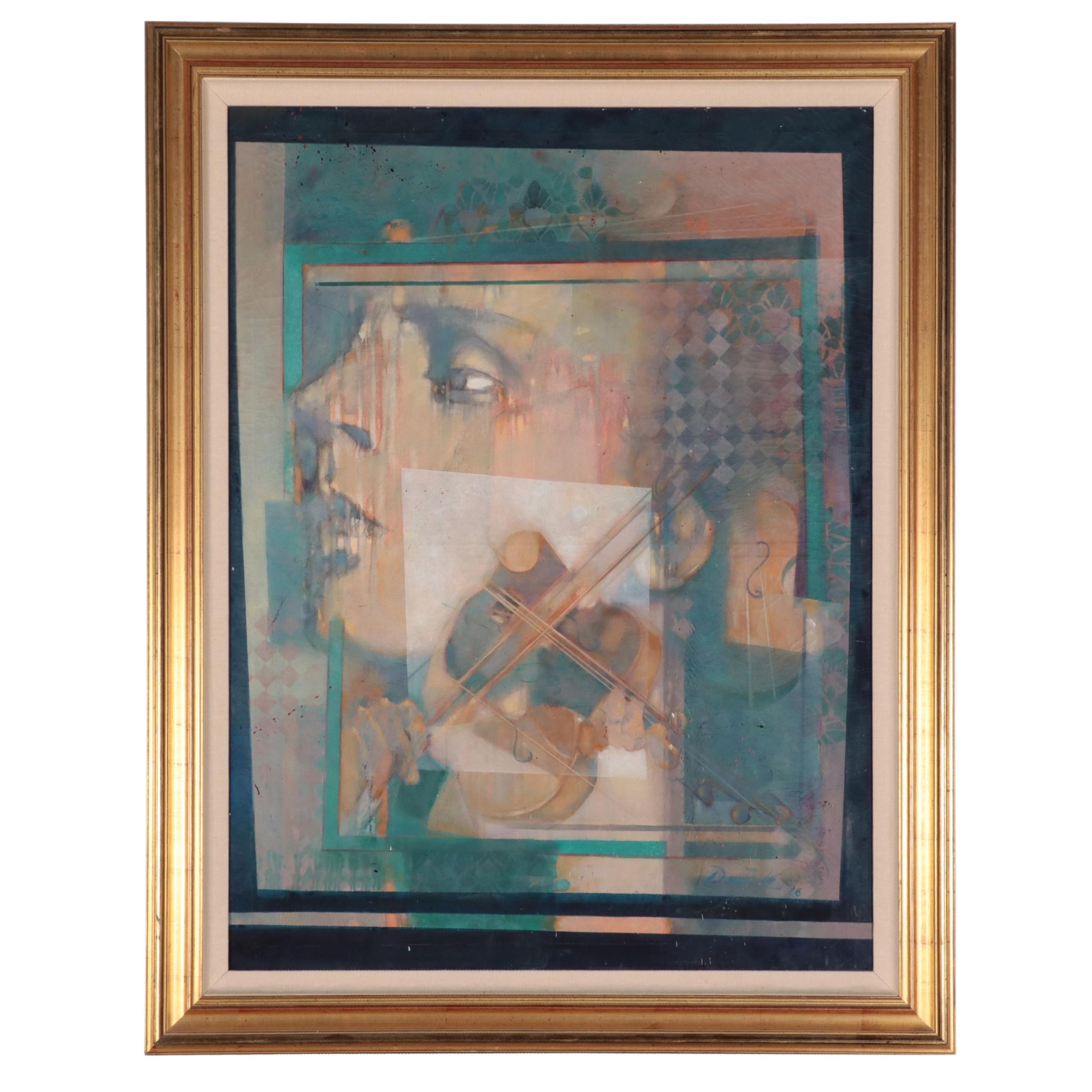Dalva Duarte Stylized MusicalThemed Oil Painting, 1996 EBTH
