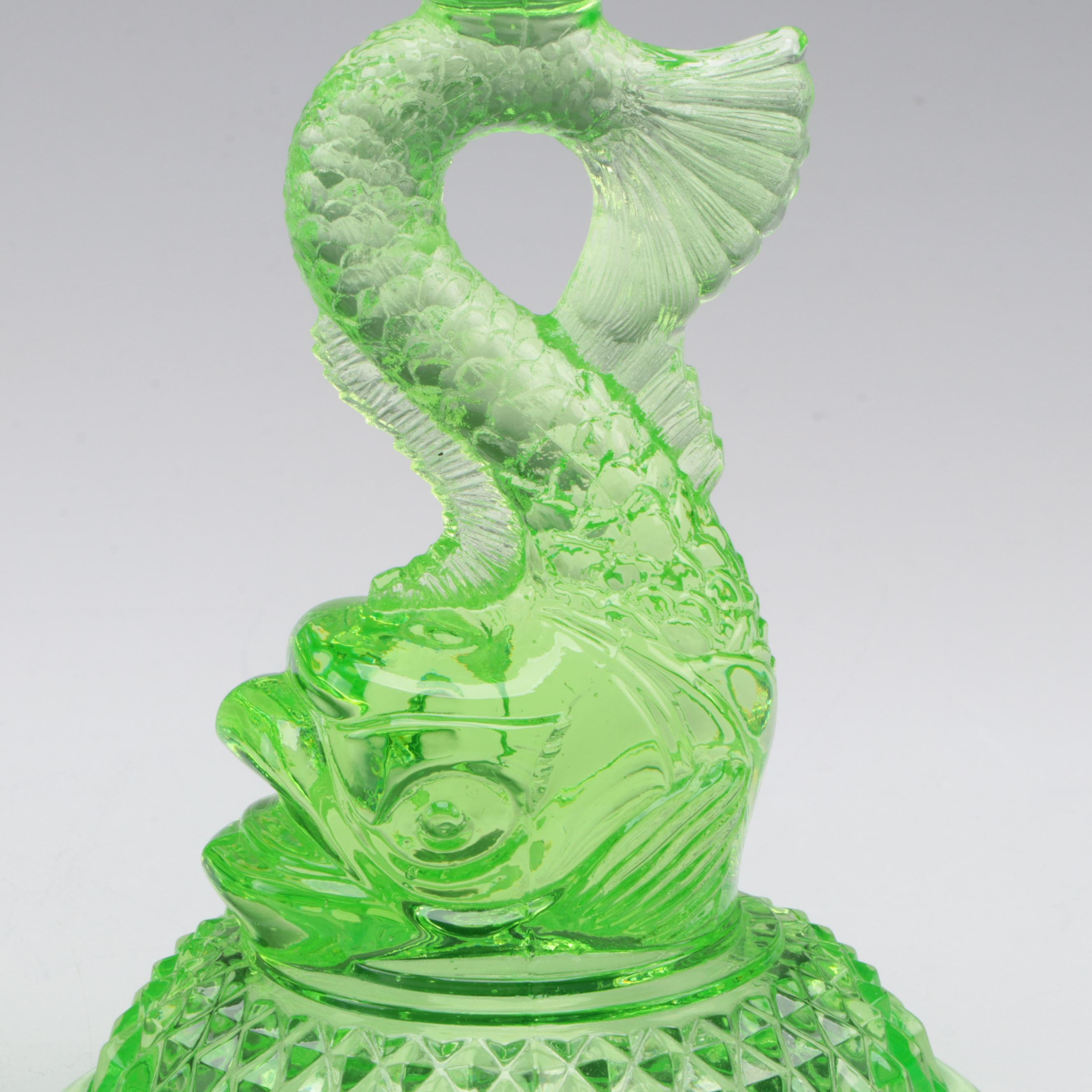 Cambridge Uranium Glass Dolphin Candlesticks, Mid20th Century EBTH