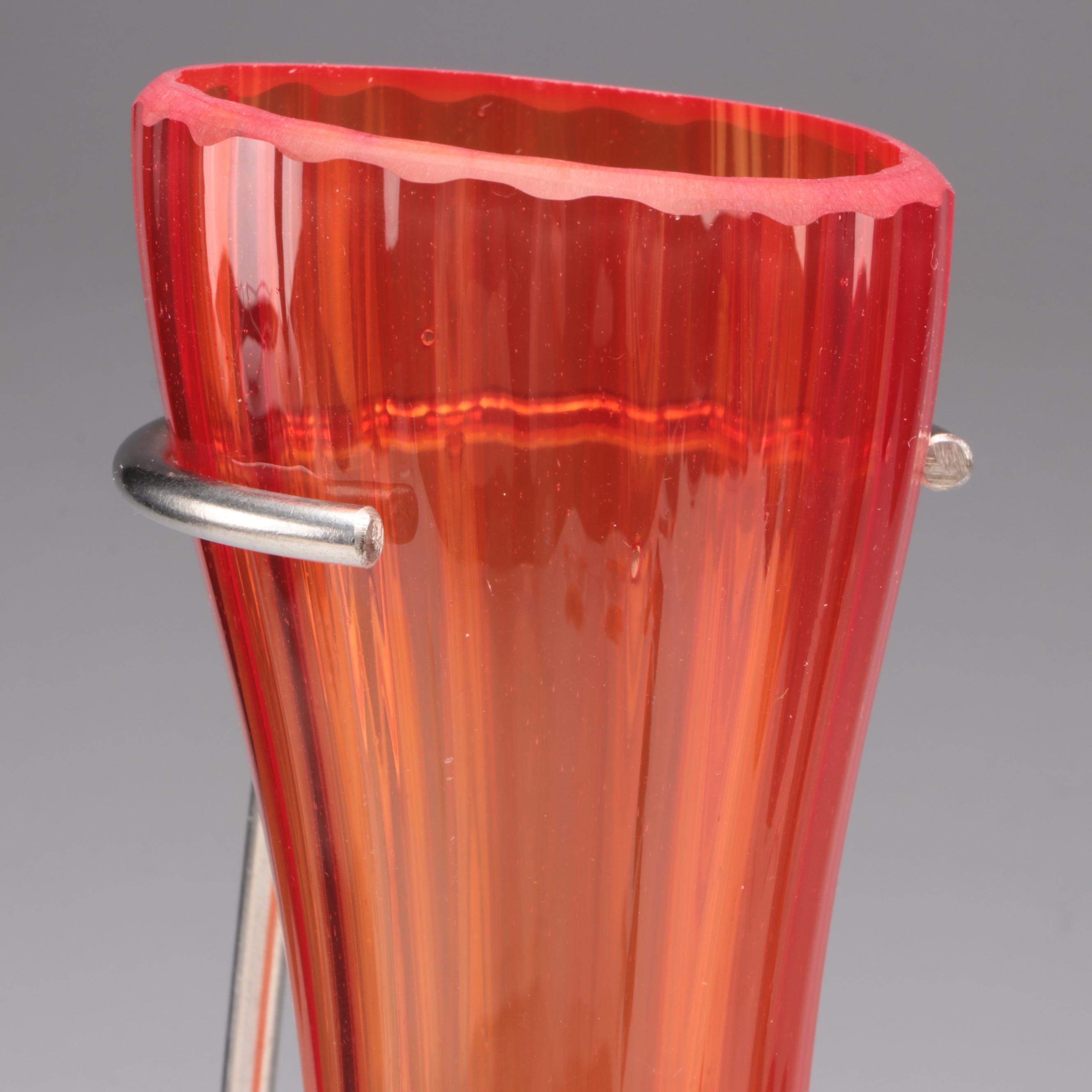Fluted Blown Glass Hanging Vase with Weighted Stand EBTH