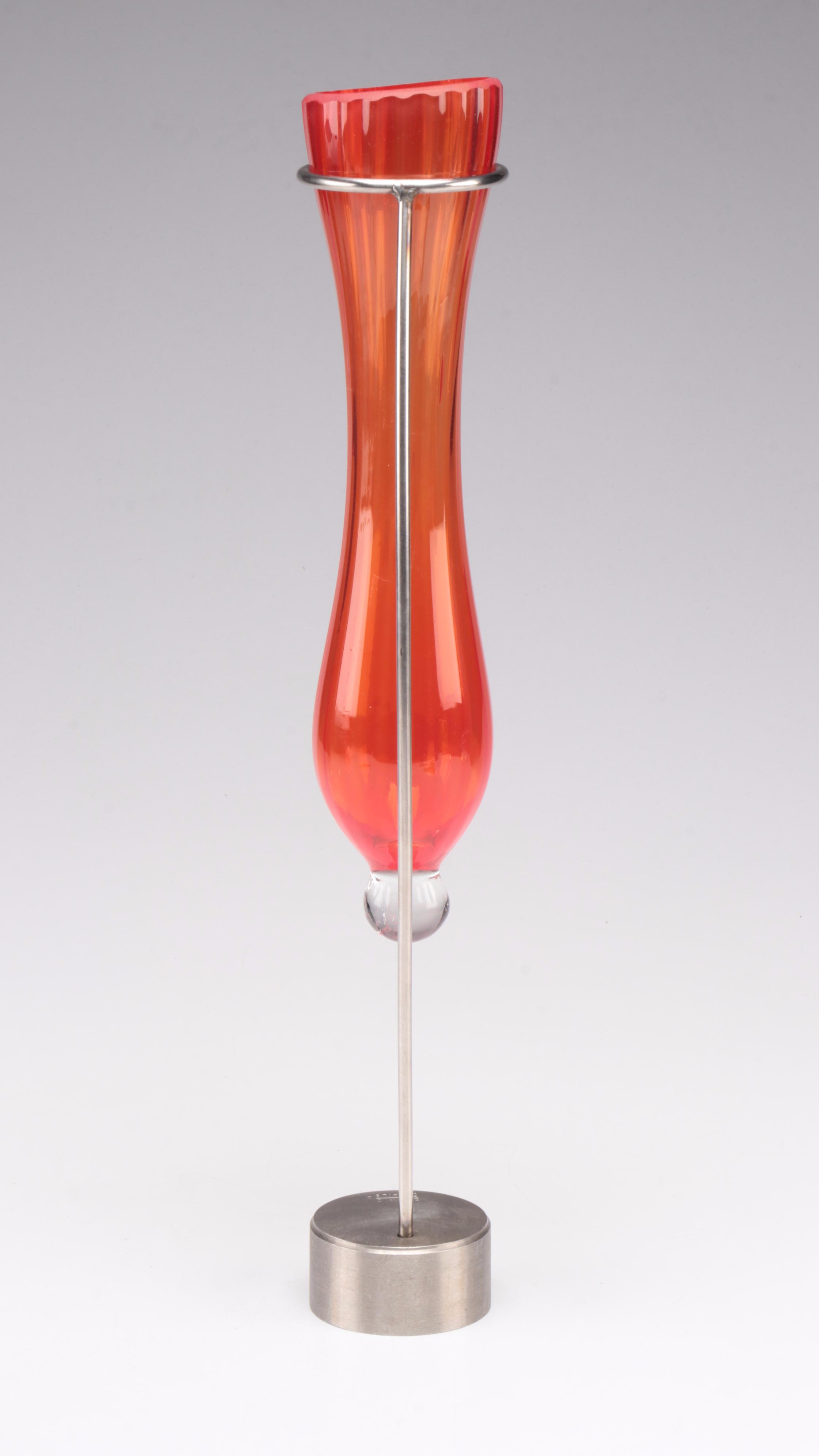 Fluted Blown Glass Hanging Vase with Weighted Stand EBTH