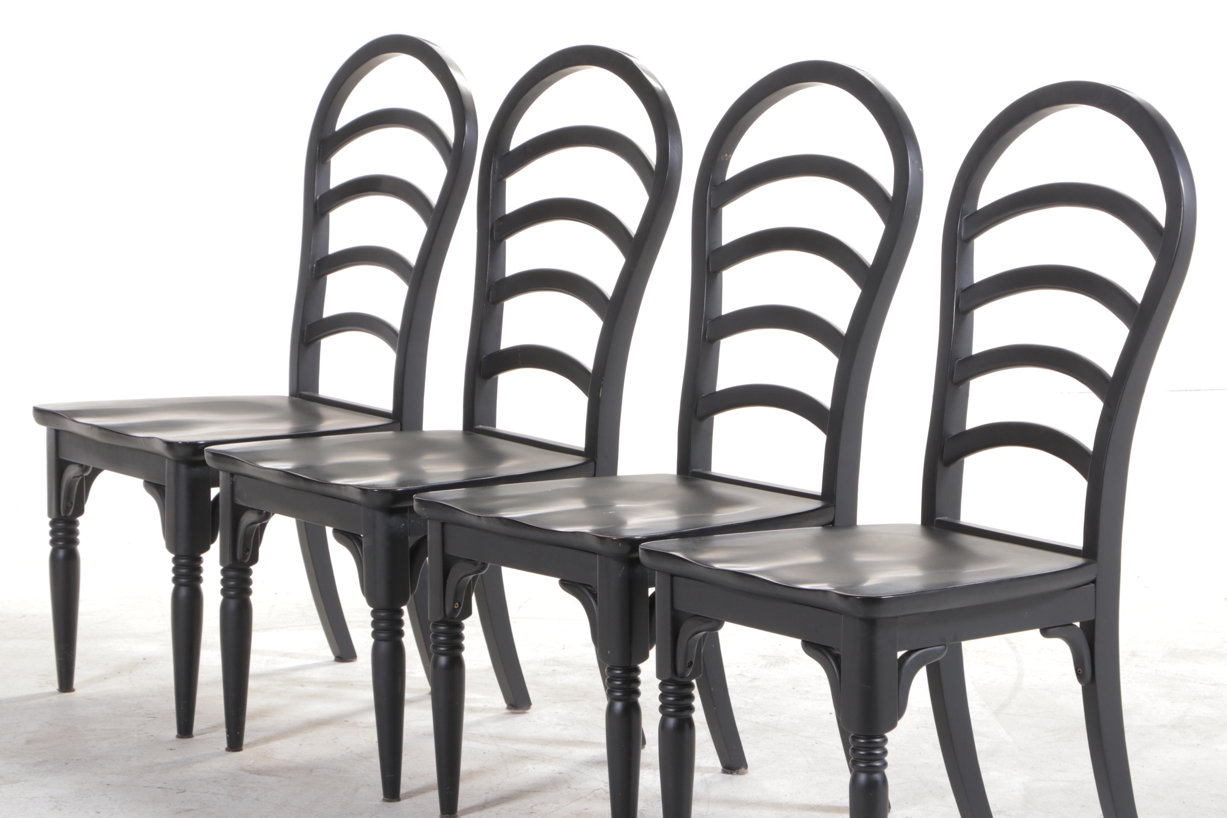 Thomasville Ebonized Wood and Glass Top Table and Side Chairs