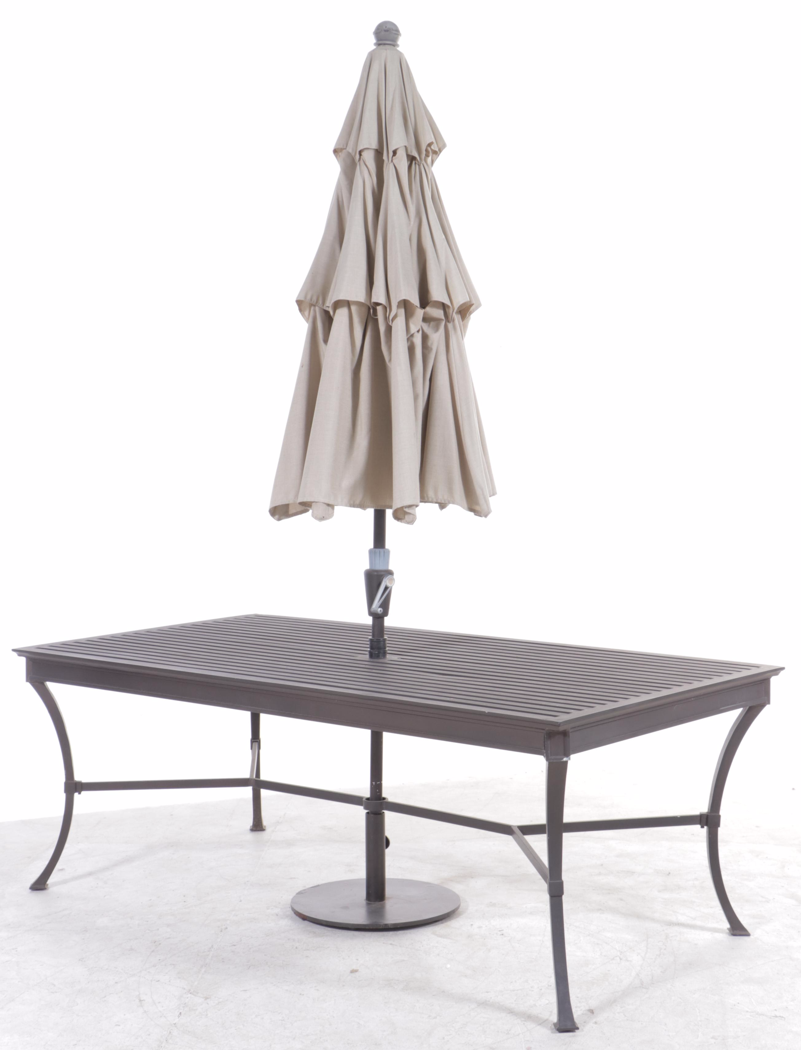 Restoration Hardware Cast Aluminum Patio Dining Set With Umbrella EBTH