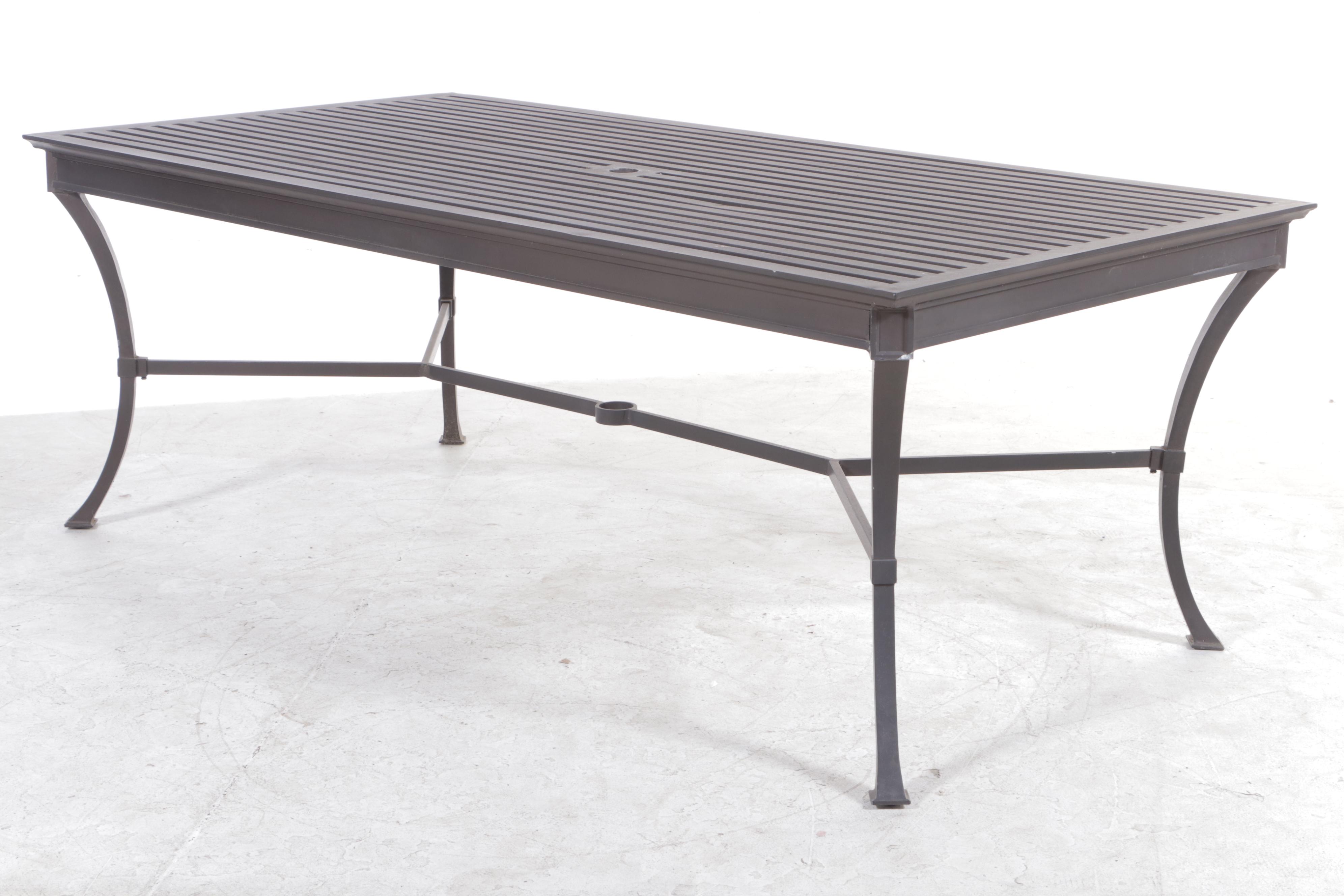 Restoration Hardware Cast Aluminum Patio Dining Set With Umbrella EBTH