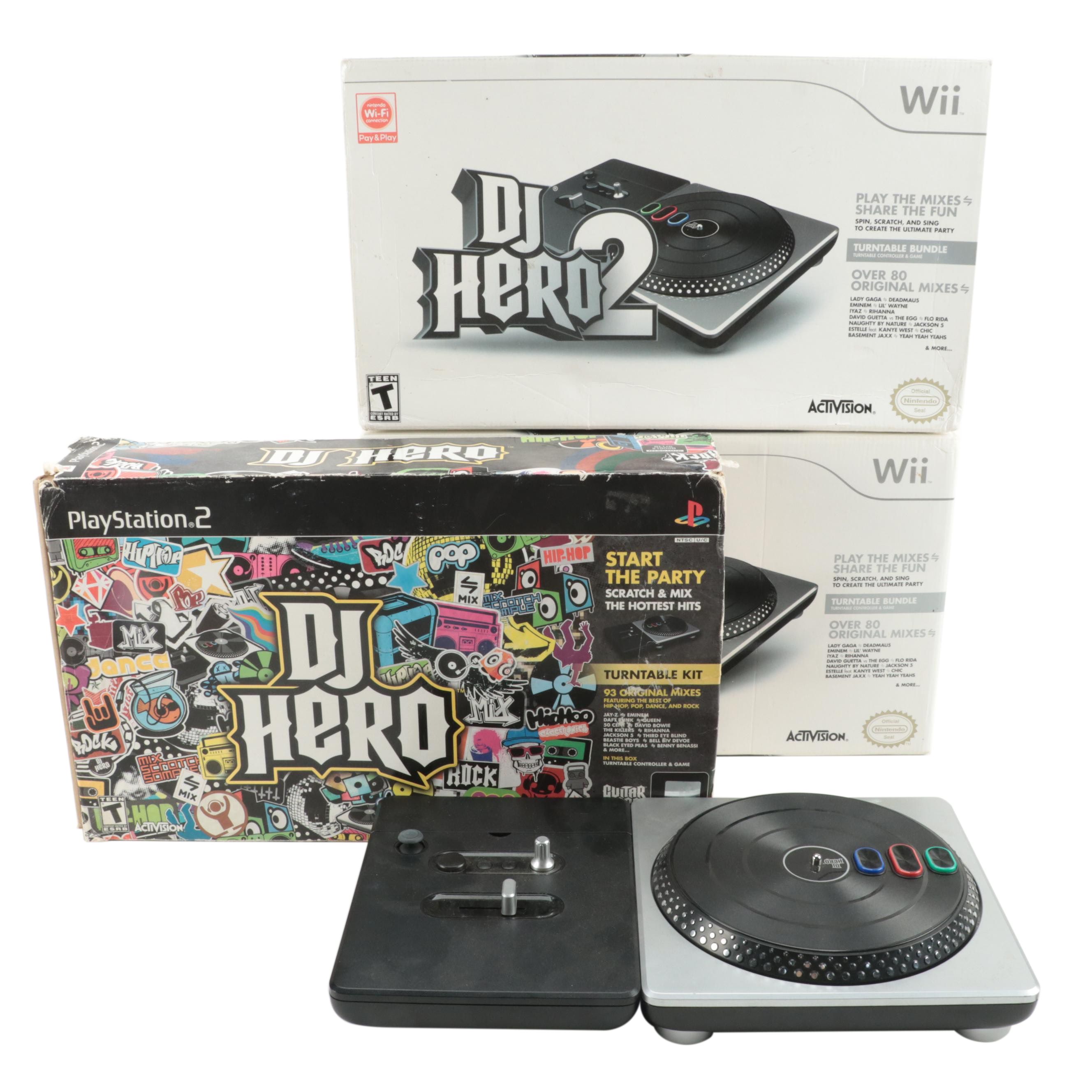 Playstation 2 DJ Hero with Two Wii DJ Hero 2 Video Game Turntable