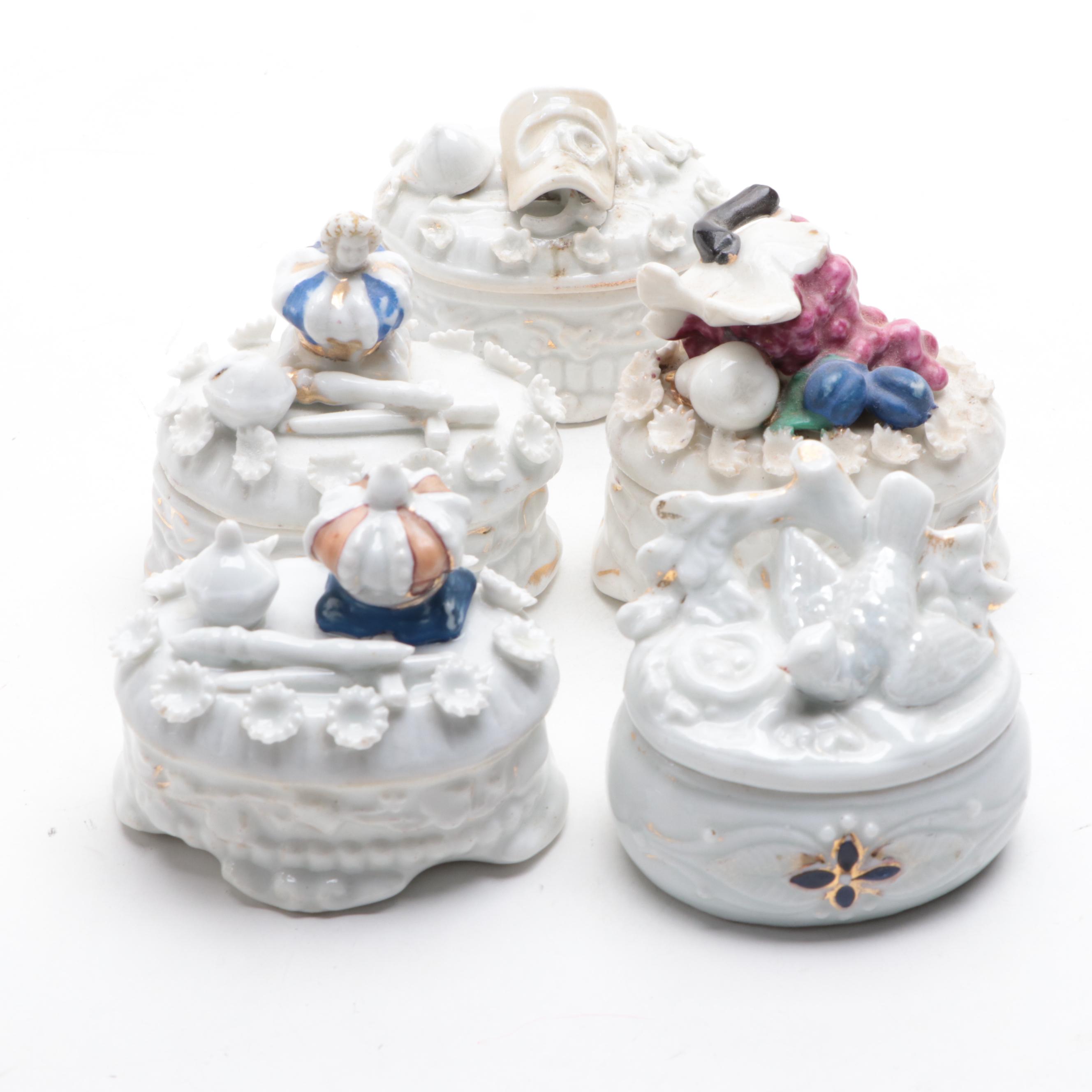 Victorian Porcelain Fairing Boxes and Figurine, Mid to Late 19th