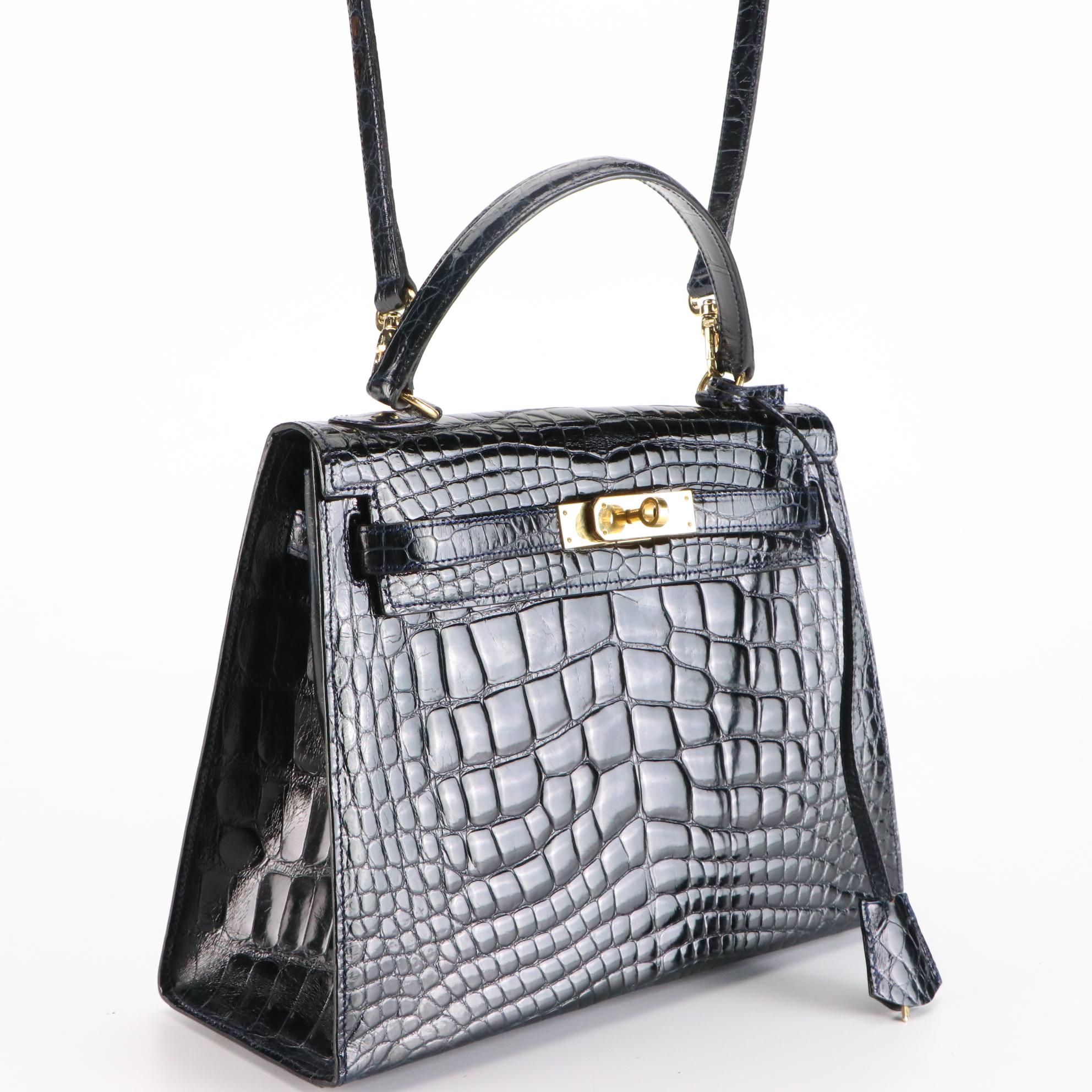 of Palm Beach Black Alligator Skin Top Handle Bag with