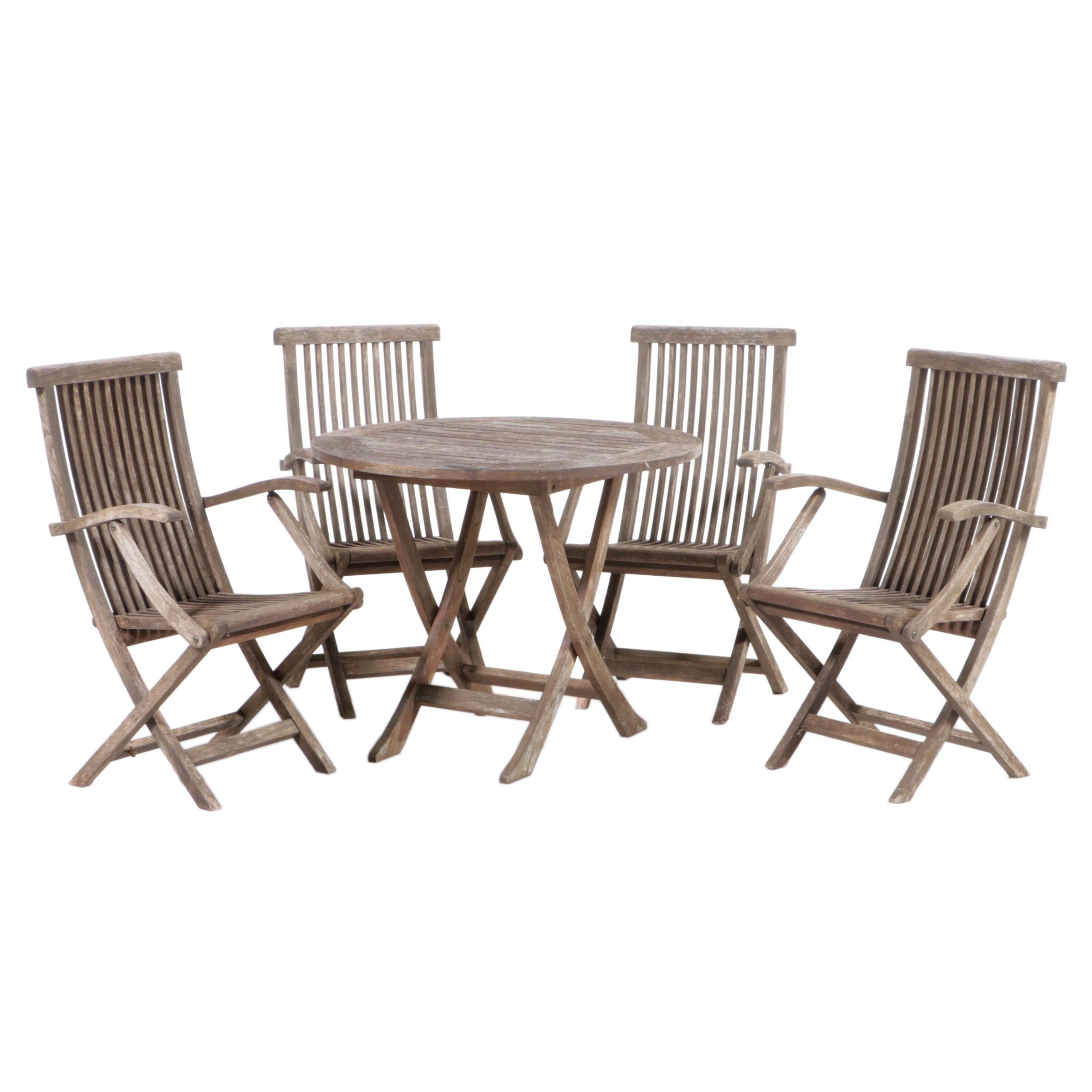 Smith & Hawken Teak Patio Table With Folding Chairs | EBTH