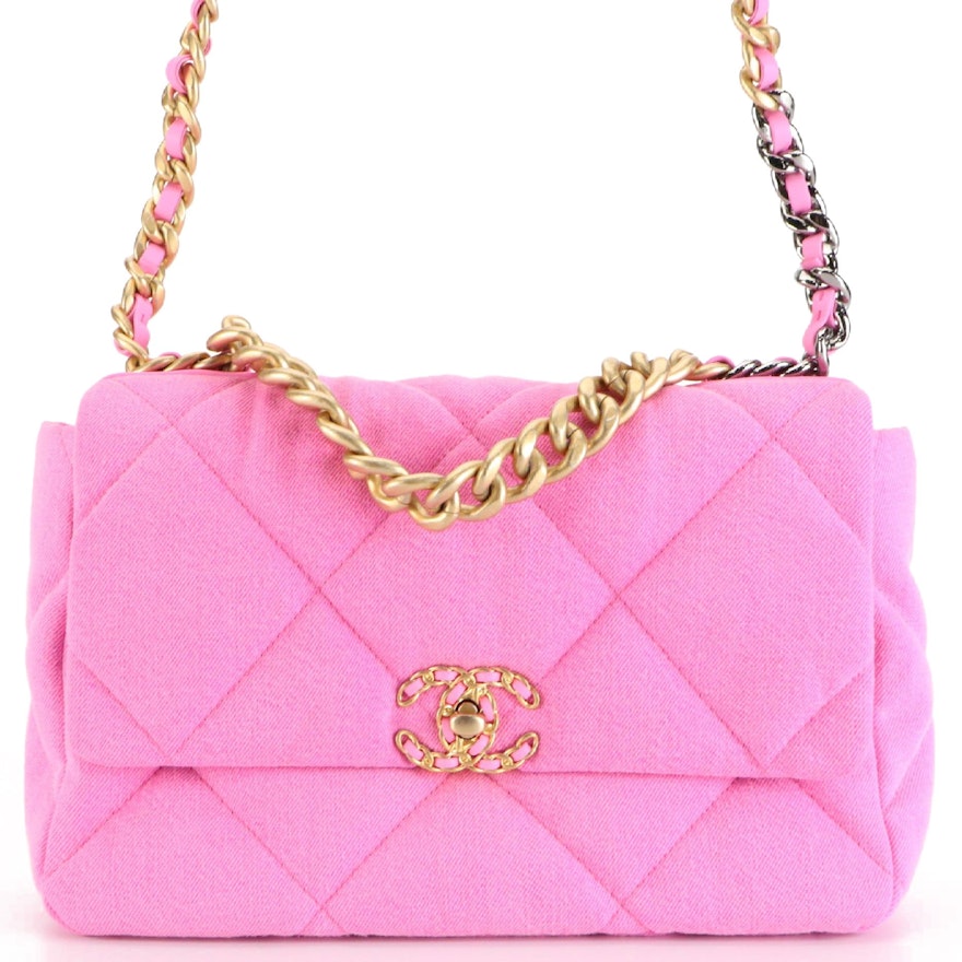 Chanel Large Flap Bag in Quilted Pink Denim with Box