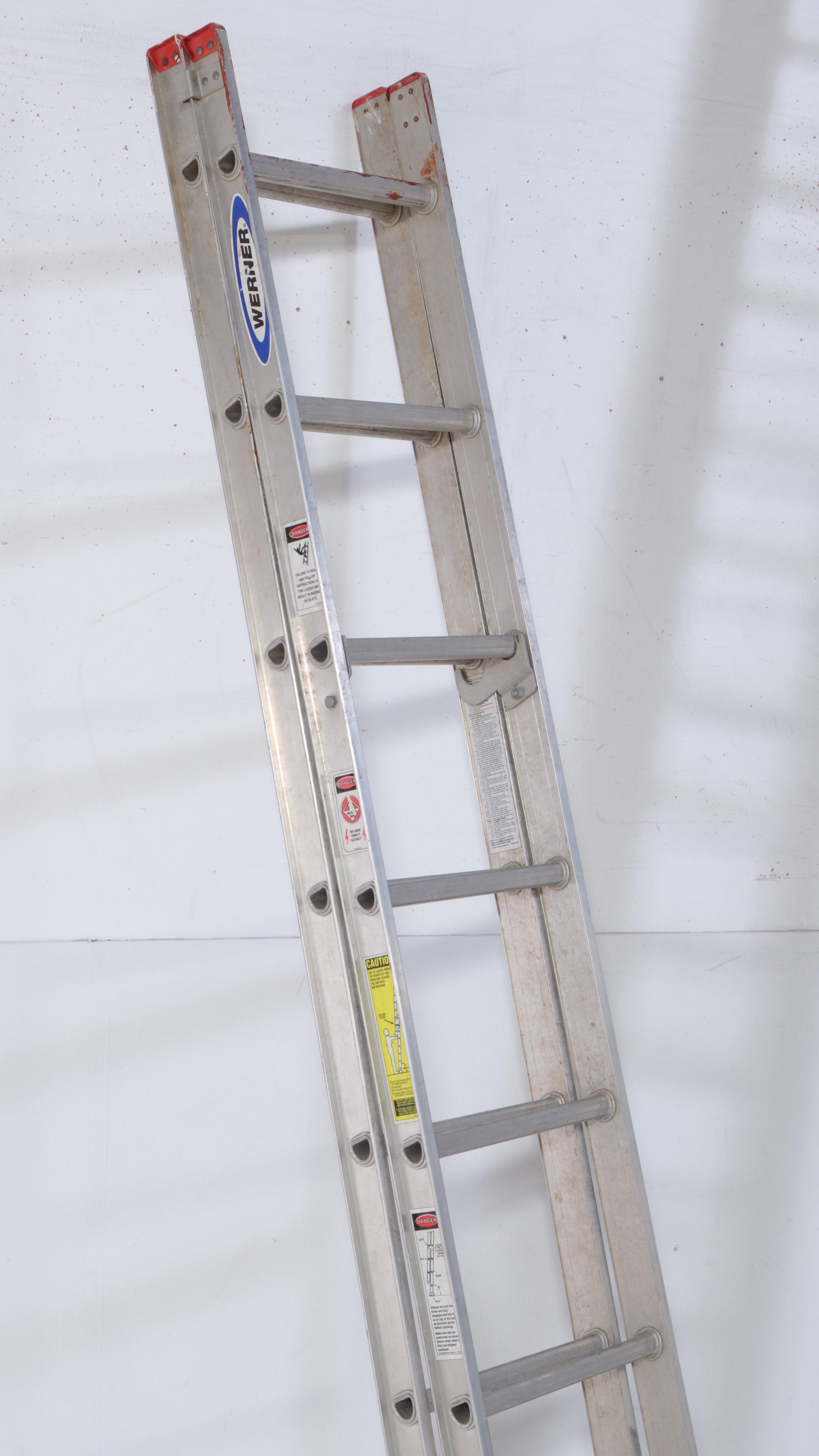 Werner and Keller Aluminum Extension Ladders With Louisville Step