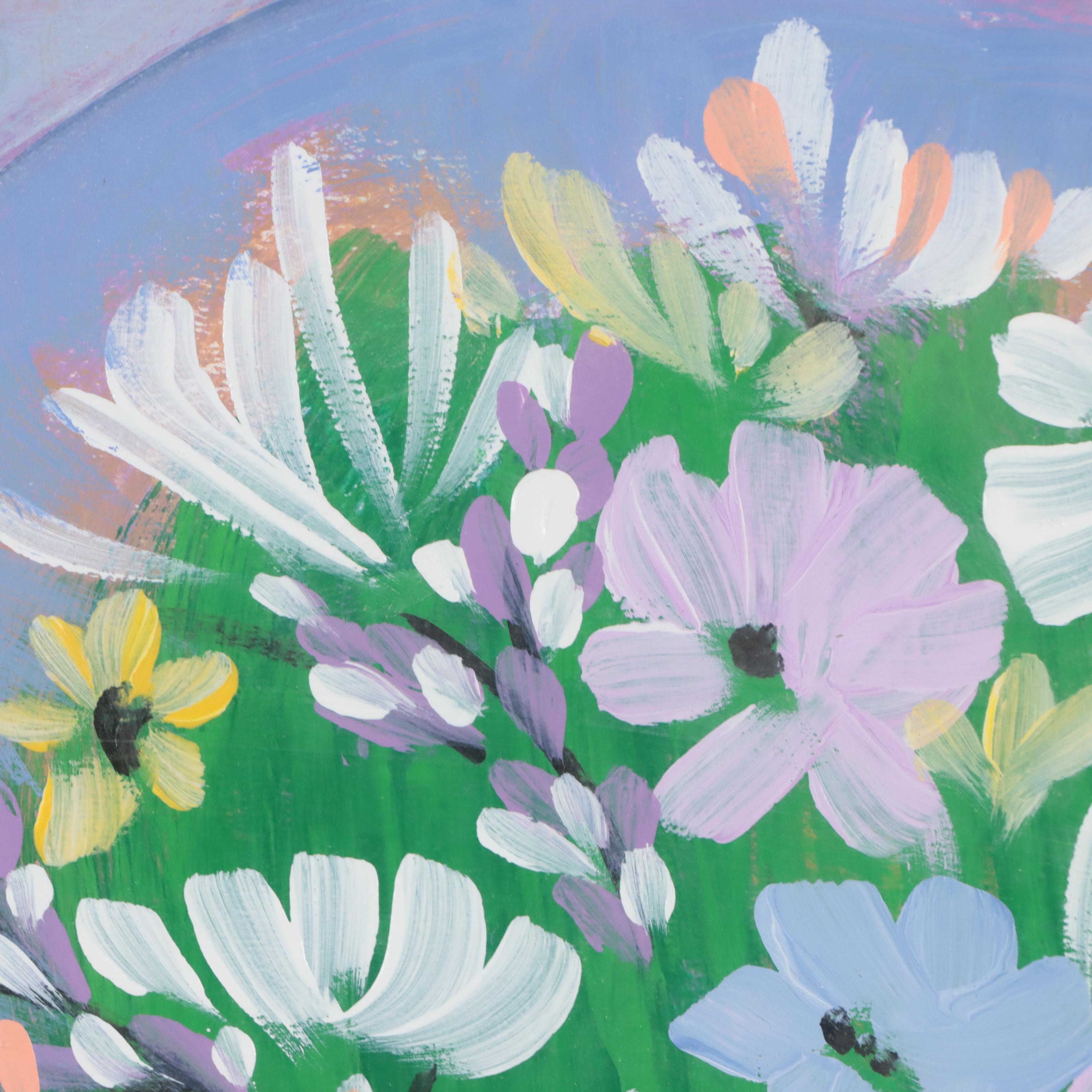 Vint Blackburn Folk Art Style Floral Acrylic Painting EBTH