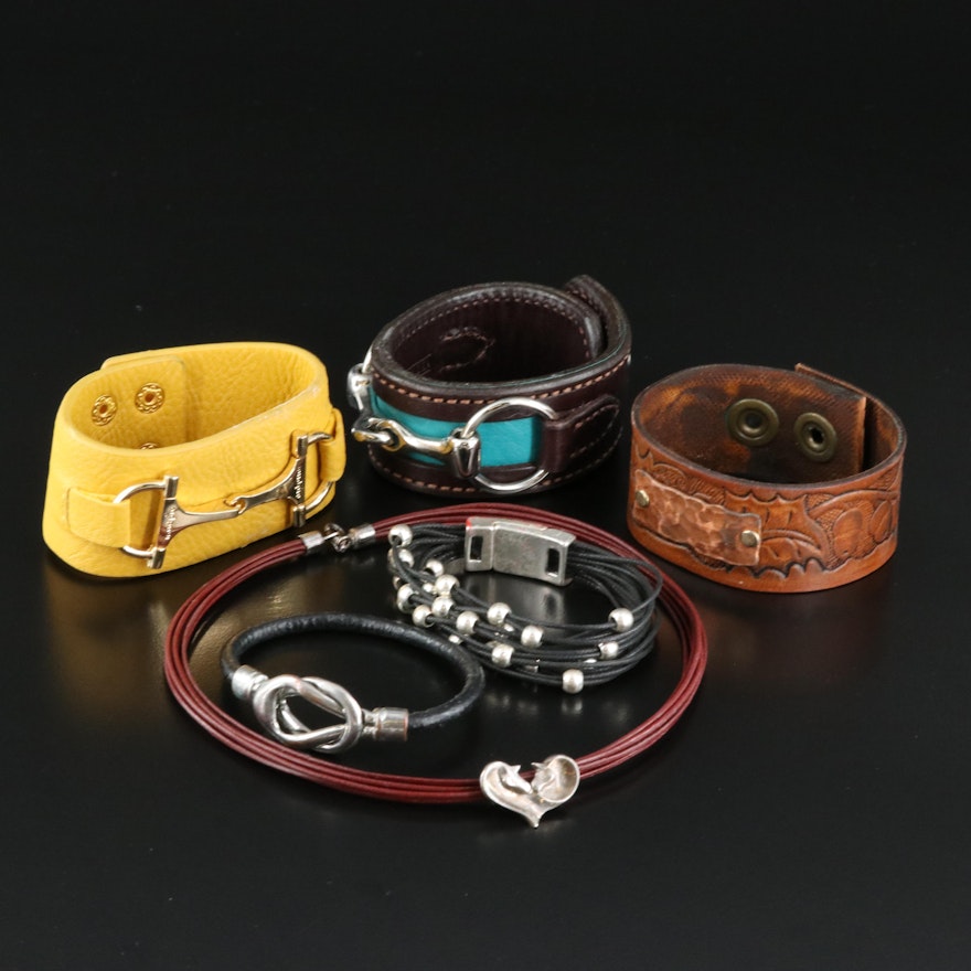 Sterling Necklace and Bracelets in Leather