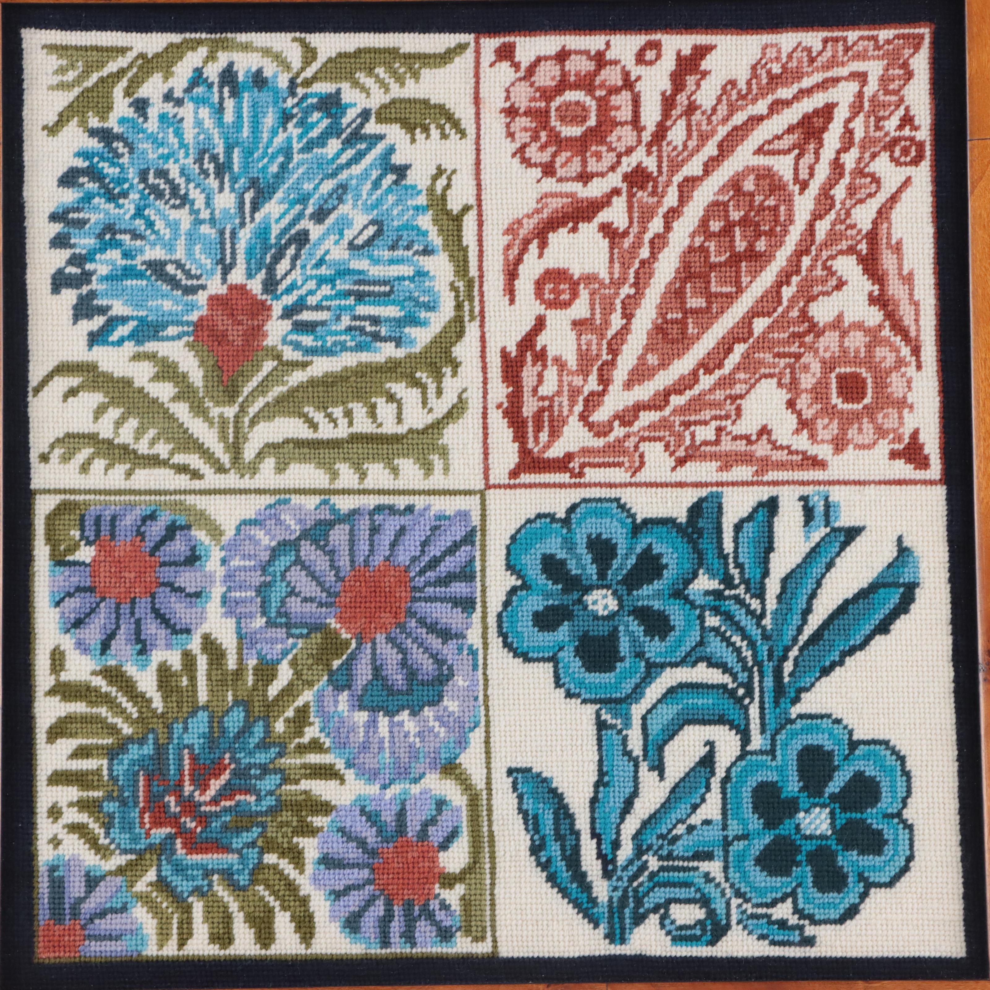 Folk Art Needlepoint Wall Hanging of Flowers, Late 20th Century EBTH