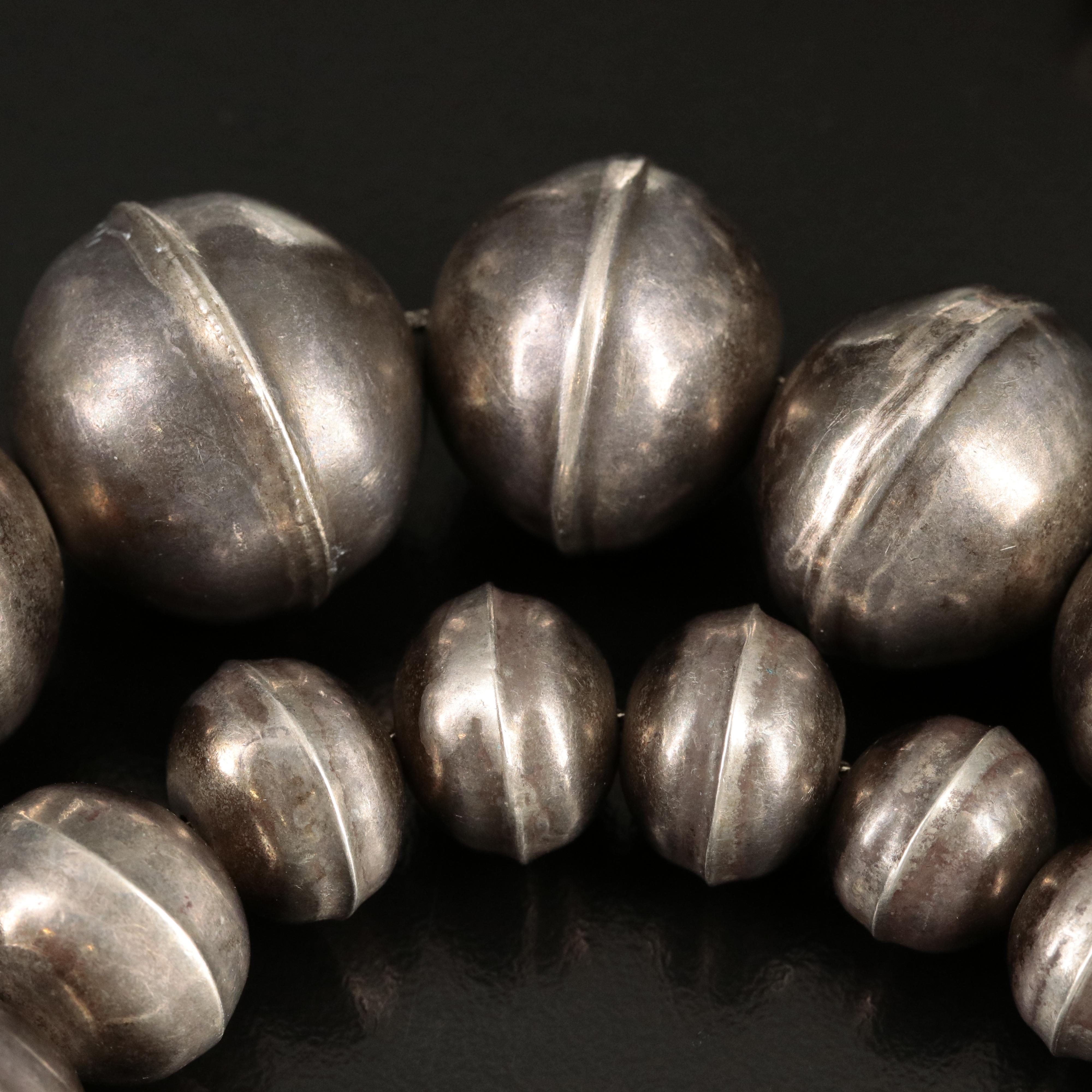 Southwestern Sterling Graduated Bench Bead Necklace EBTH