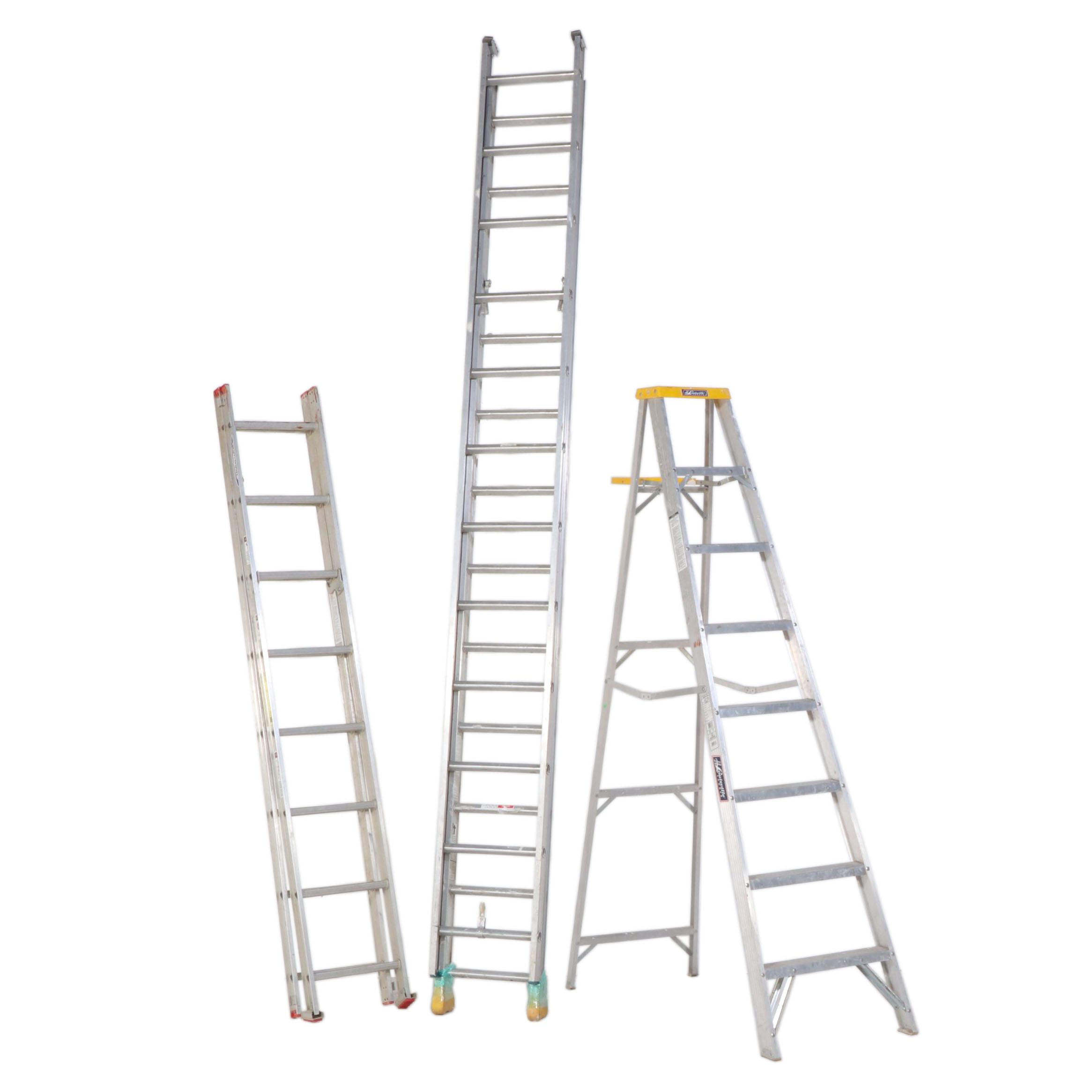 Werner and Keller Aluminum Extension Ladders With Louisville Step