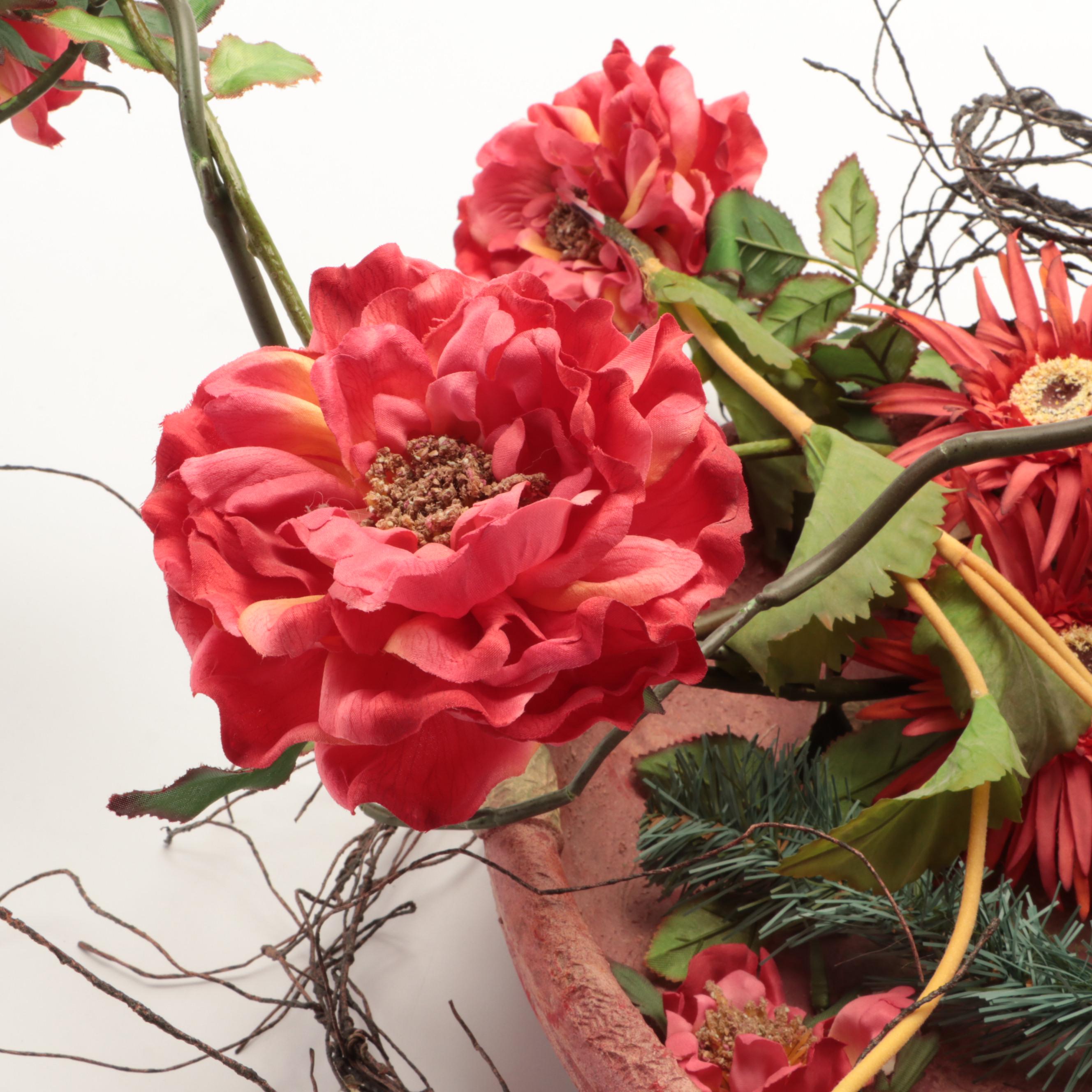 Faux Flower Arrangements in Ceramic Planter and Glass Vase EBTH
