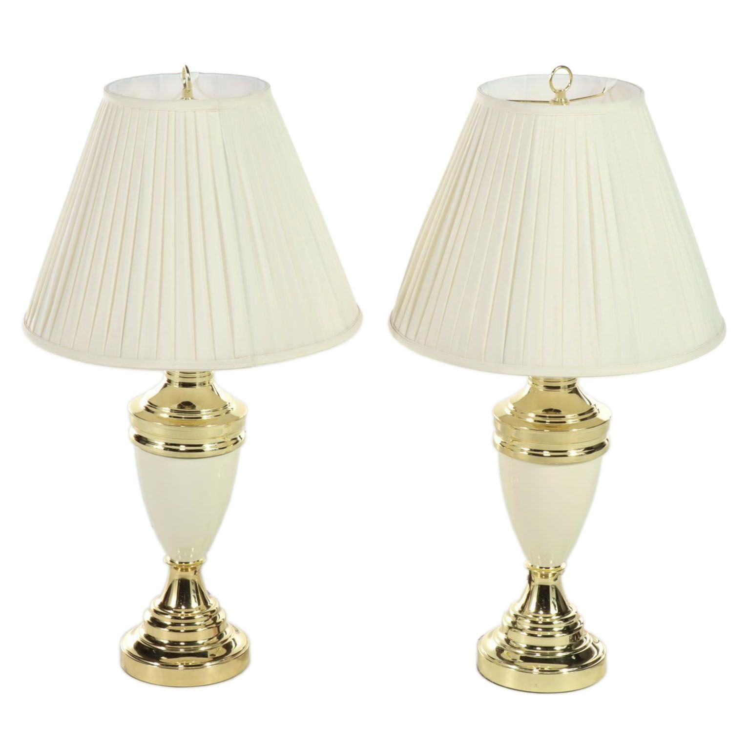 Pair of Ivory Enamel and Brass Colored Table Lamps, Late 20th Century EBTH