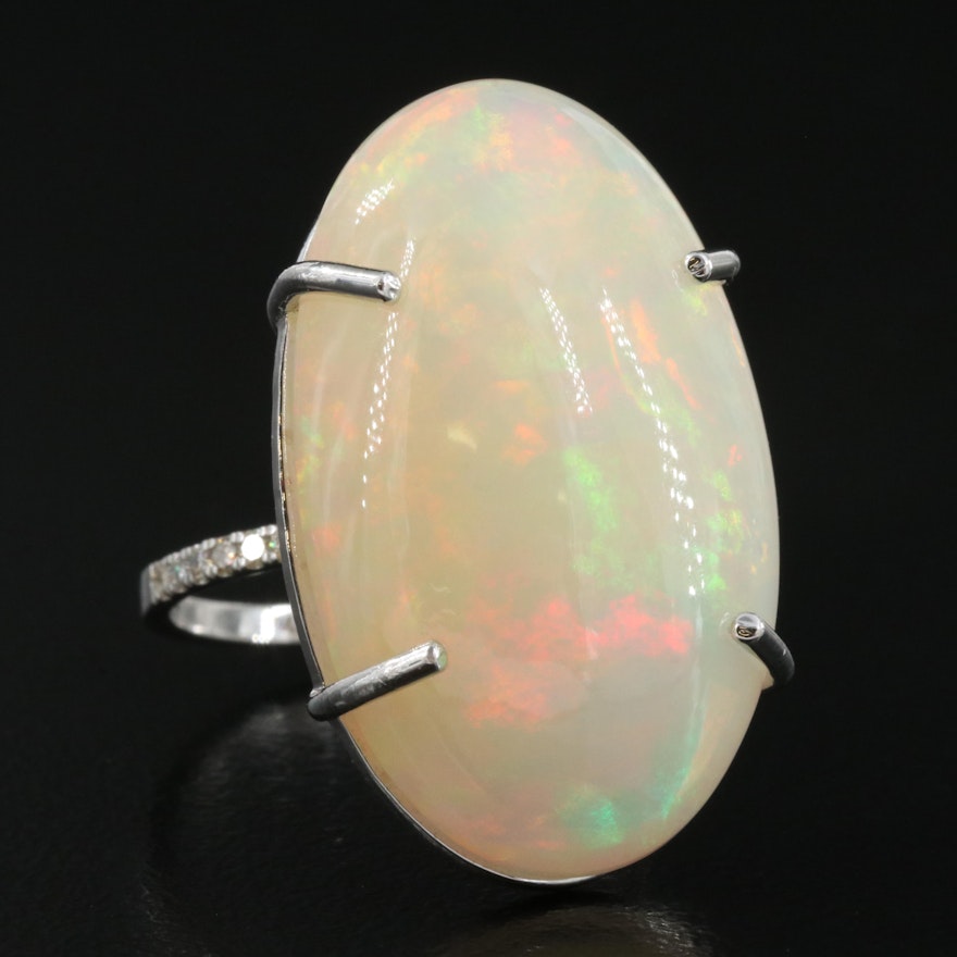 14K 21.76 CT Opal and Diamond Ring