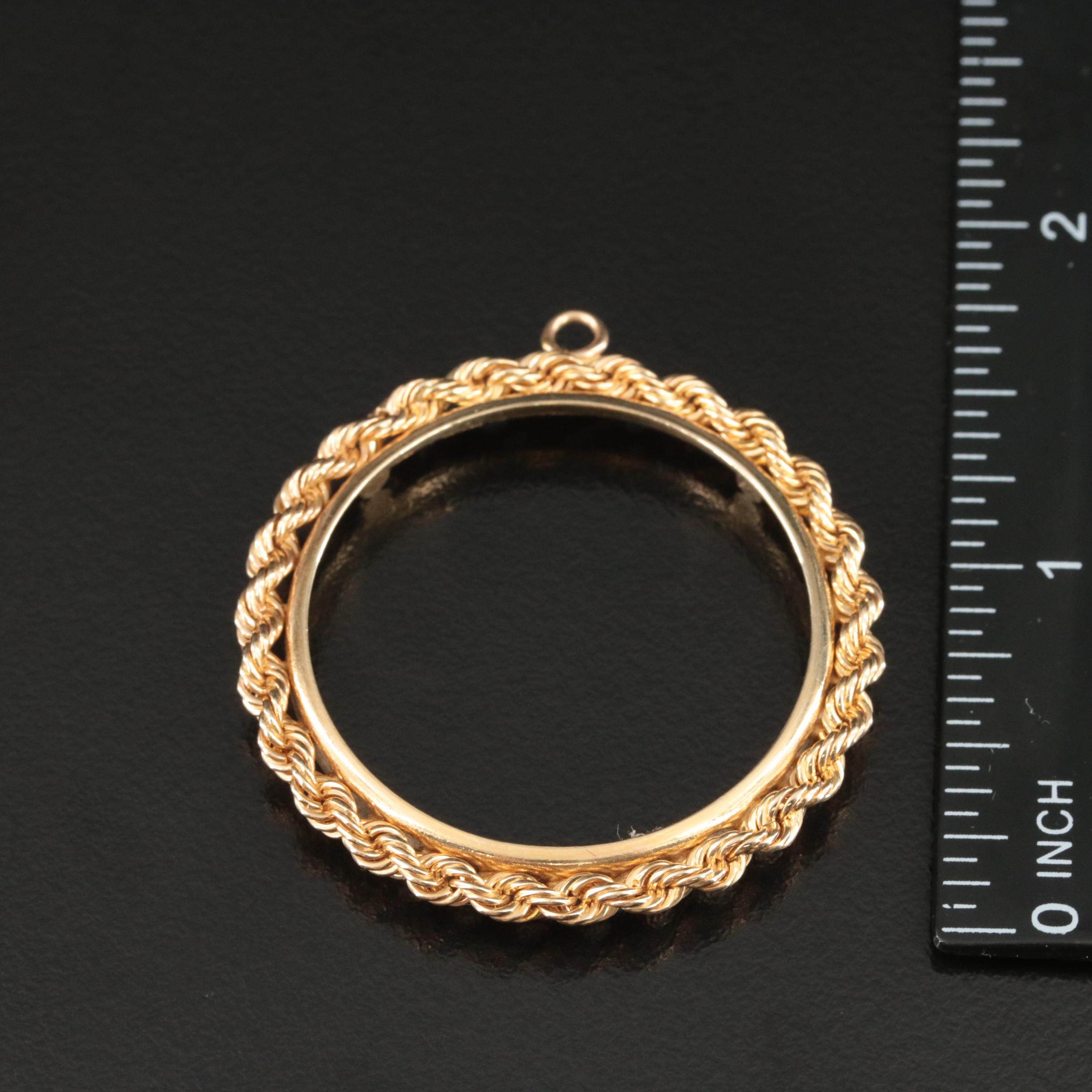 14K Rope Border Coin Bezel Pendant | EBTH