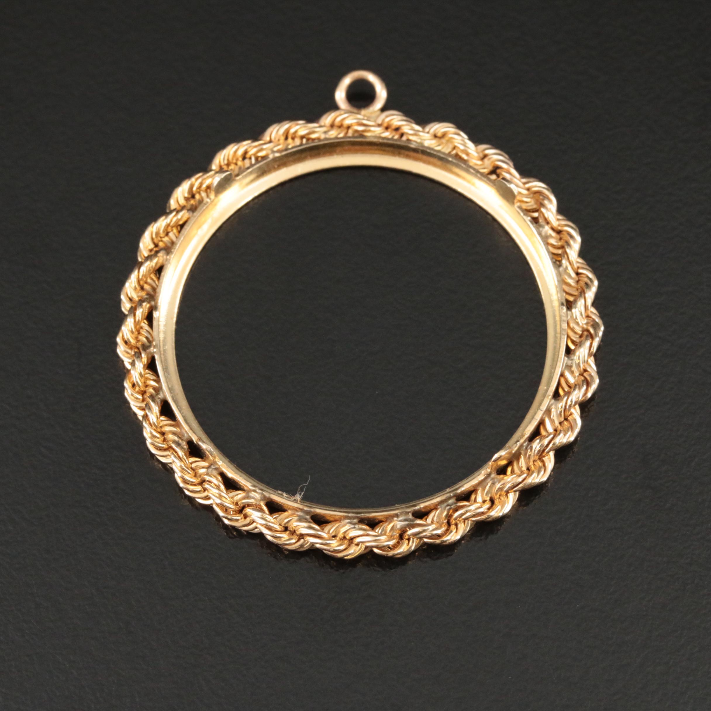 14K Rope Border Coin Bezel Pendant | EBTH