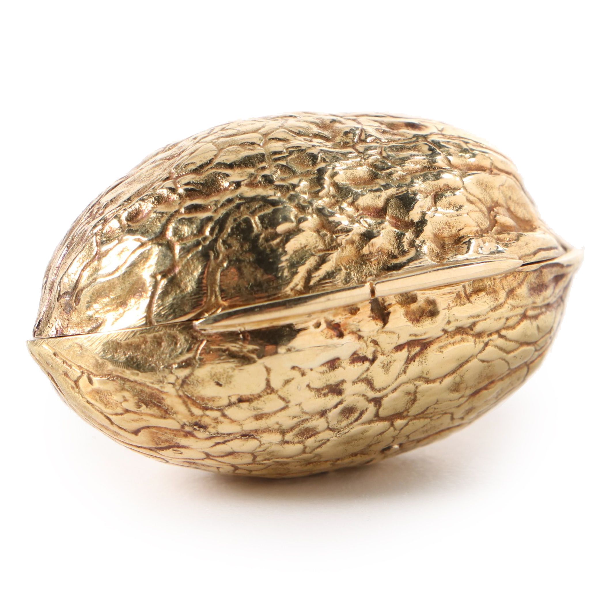 18K Gold Hinged Walnut Pill Box EBTH