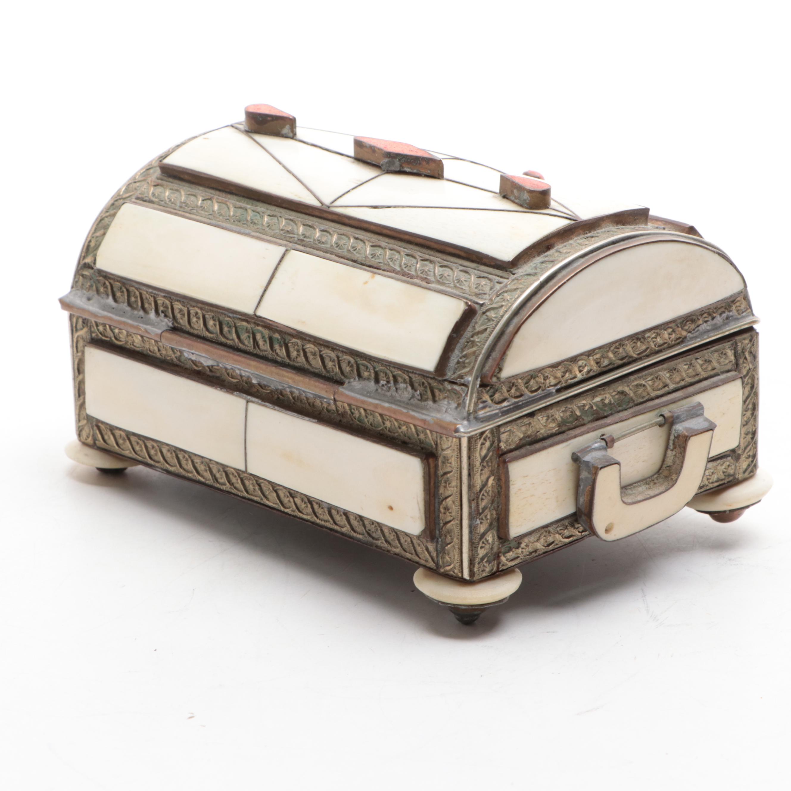 Moroccan Brass and Bone Casket Box, Late 20th Century EBTH