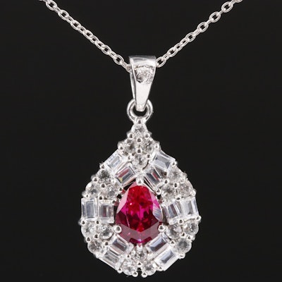 Sterling Cubic Zirconia and Ruby Pendant Necklace