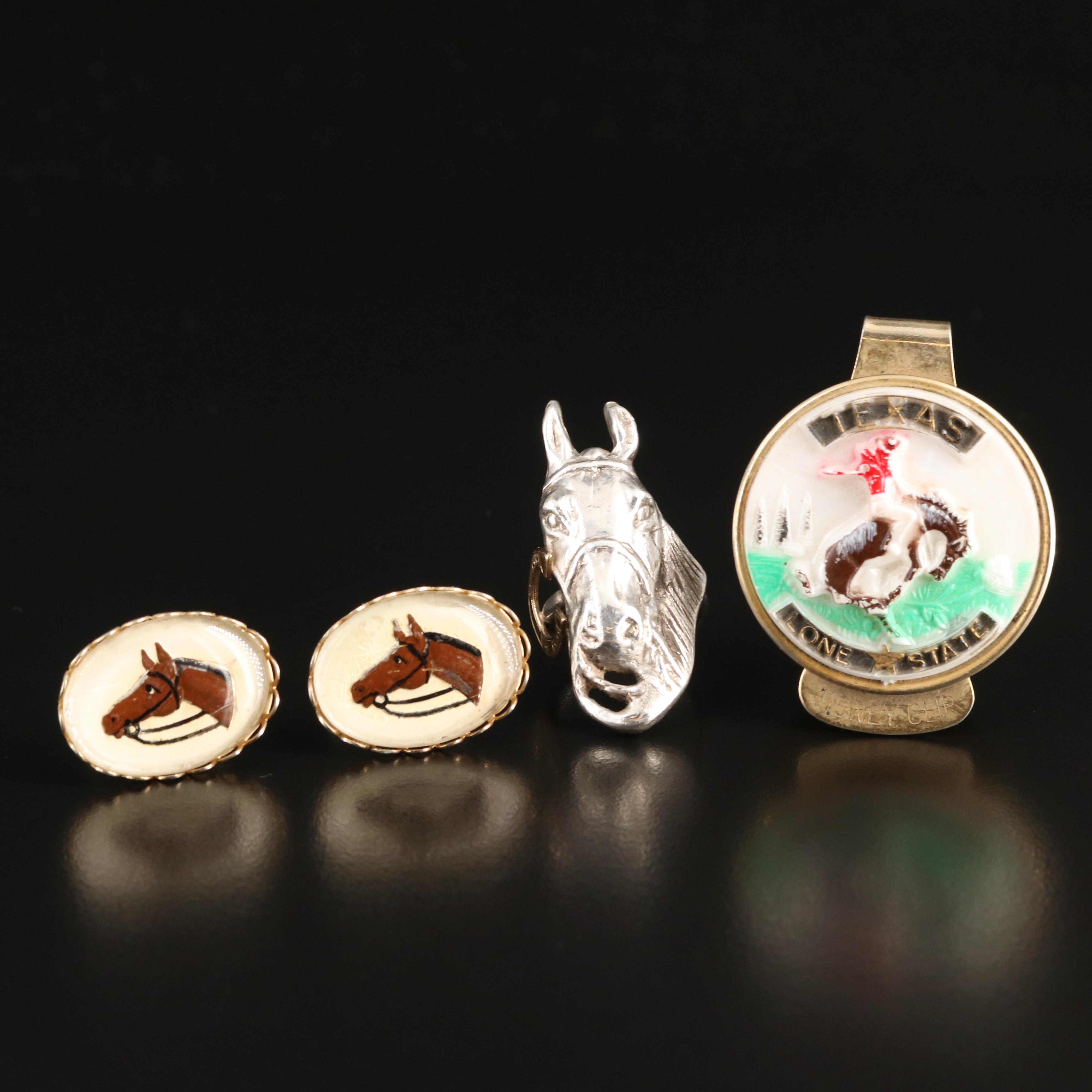 Reverse Carved Cufflinks and Sterling Ring Featured in Equestrian