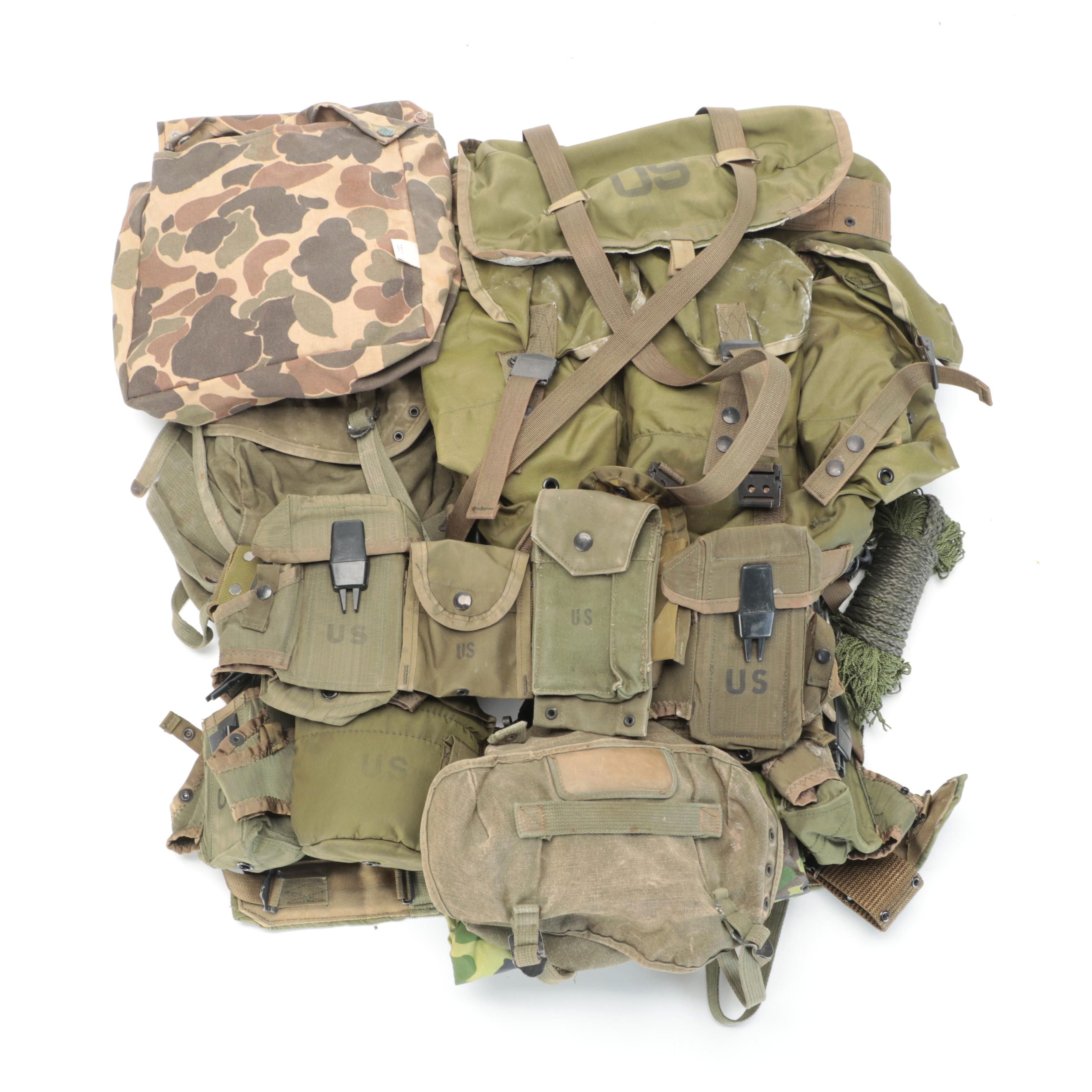 U. S. Army ALICE Pack, Pouches, Netting Hat and More Gear, Late 20th