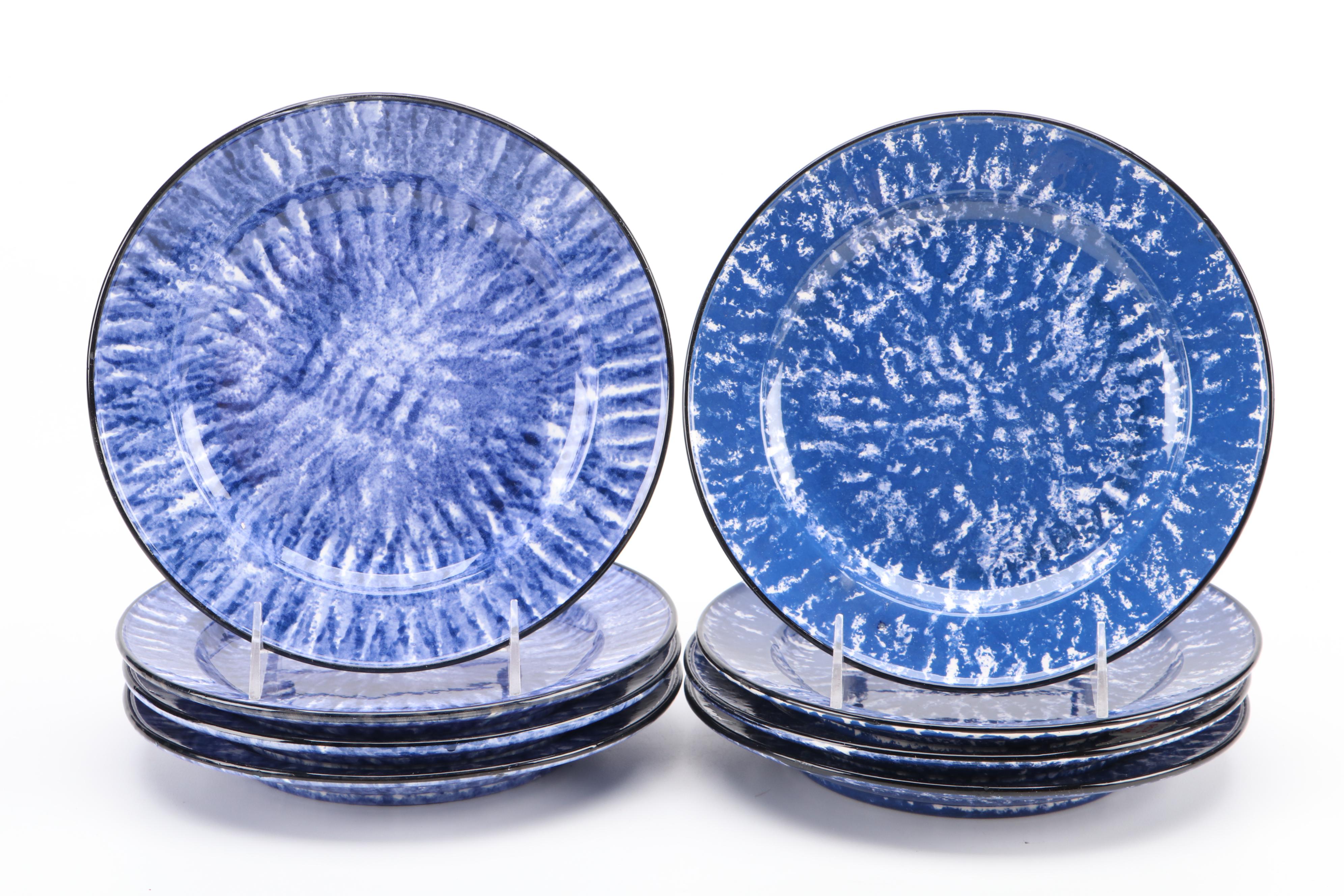 Schmid Blue Spongeware Ceramic Dinnerware and Ironstone Dutch Oven EBTH