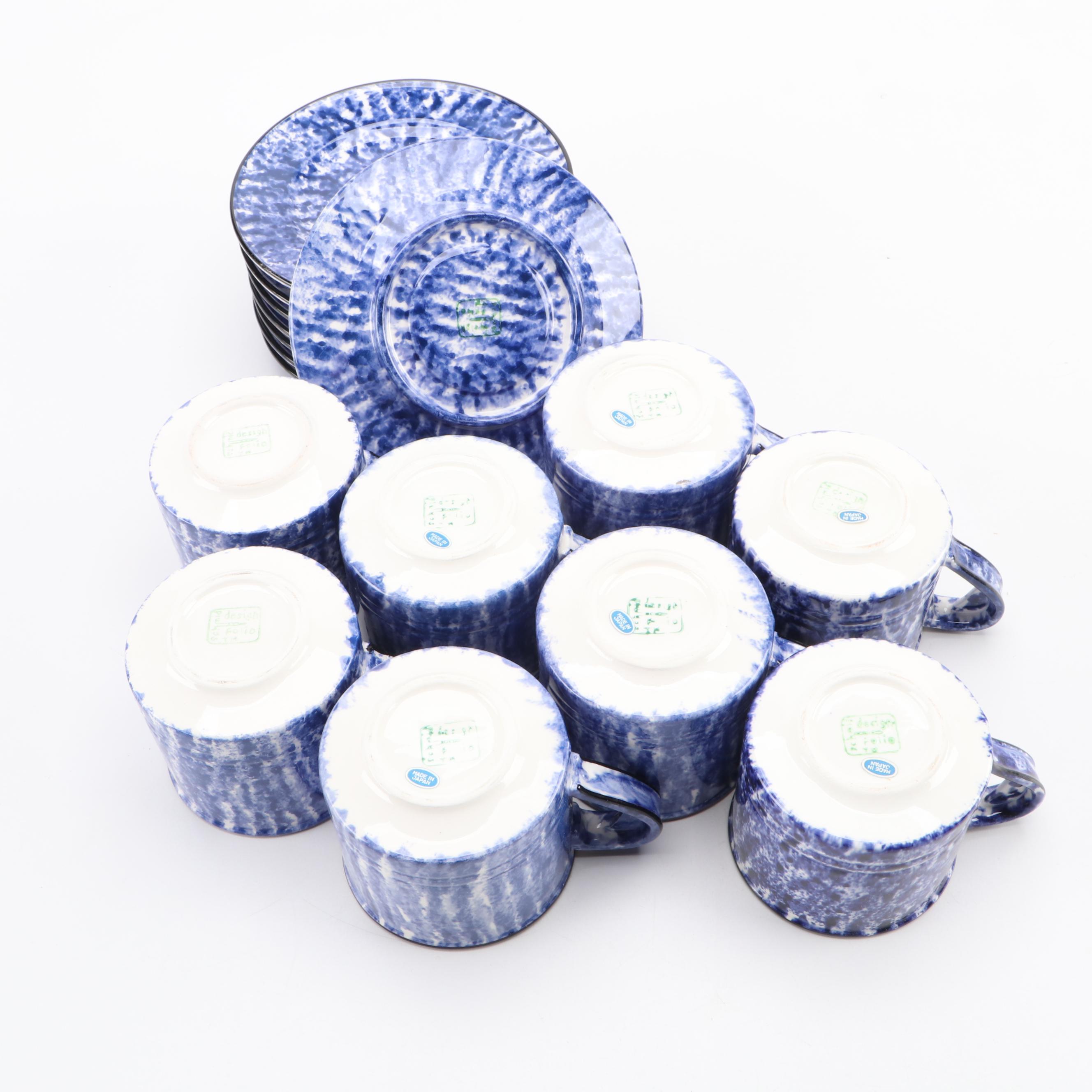 Schmid Blue Spongeware Ceramic Dinnerware and Ironstone Dutch Oven EBTH